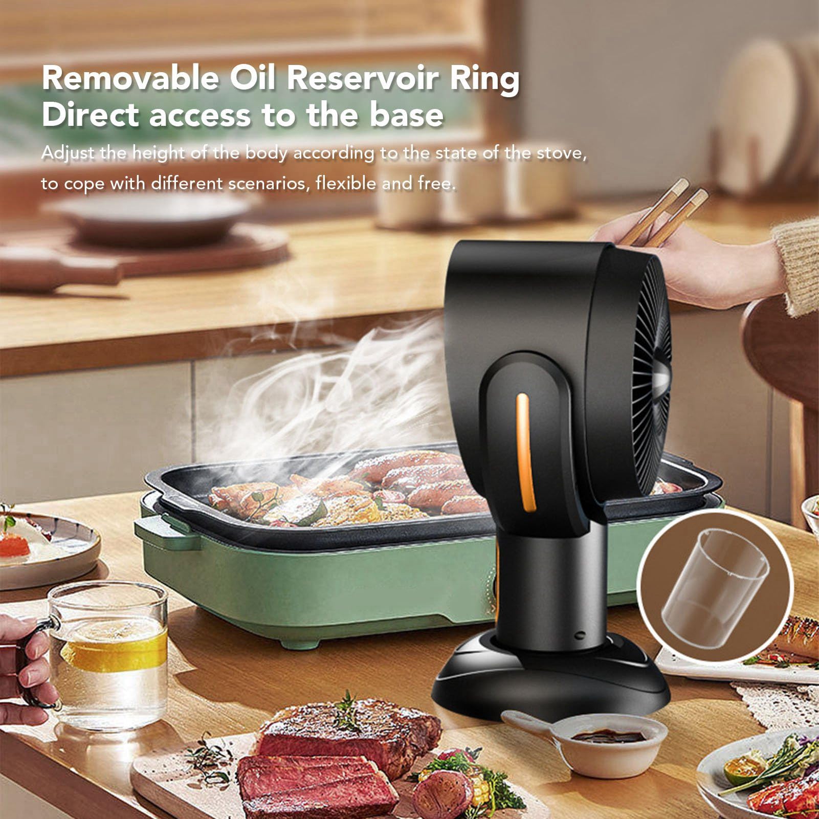 Cappa da cucina da tavolo, aspiratore da cucina portatile a ioni negativi a 2 velocità, filtro rimovibile per barbecue interno, pentola calda 5 V 8 W (Oro Nero)