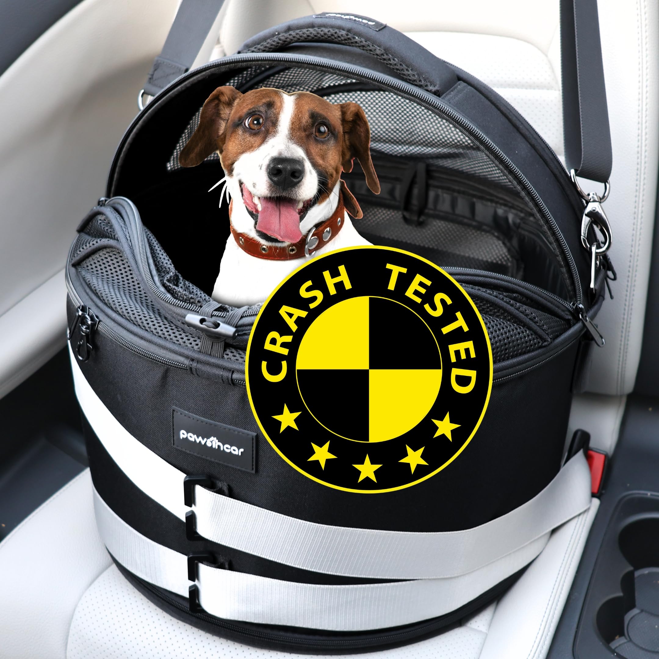 Crash-Tested Dog Car Carrier (Test with FMVSS 213b - 5 Star Safety Rated by CPS) | 3-in-1 Small Dog Car Seat, Portable Pet Carrier, Enclosed Cat Bed & Carseat | Best for Safe Travel (Up to 15lbs)