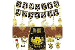 Ramadan Decorations Set with Garland, Streamers, Banner, and Photo Booth Props