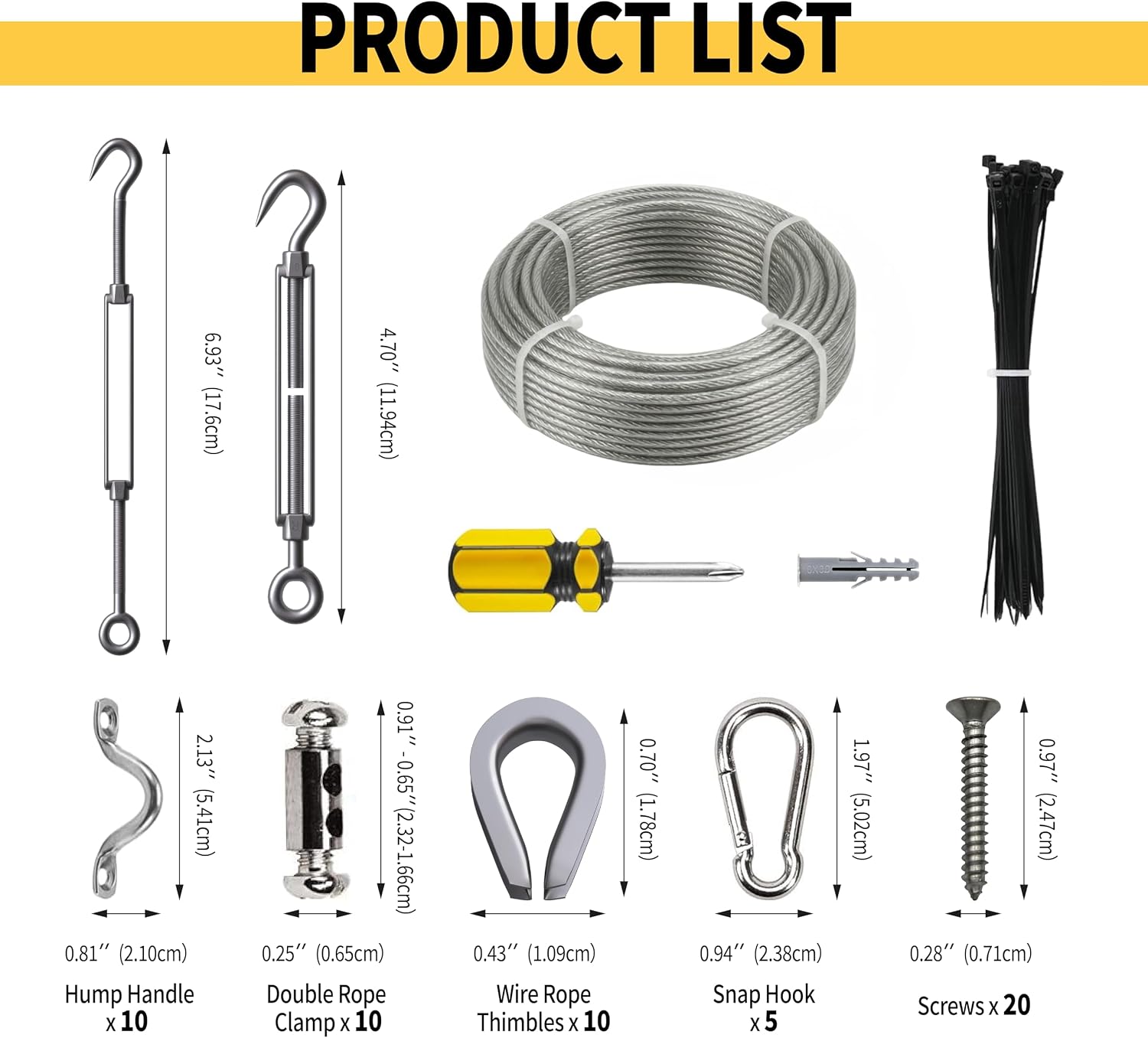 165FT Outdoor String Light Hanging Kit, Heavy Duty 1/16" Vinyl-Coated 304 Stainless Steel Cable, Globe Light Suspension System, Anti-Sag Guide Wire Rope with Turnbuckle Patio, Garden & Deck
