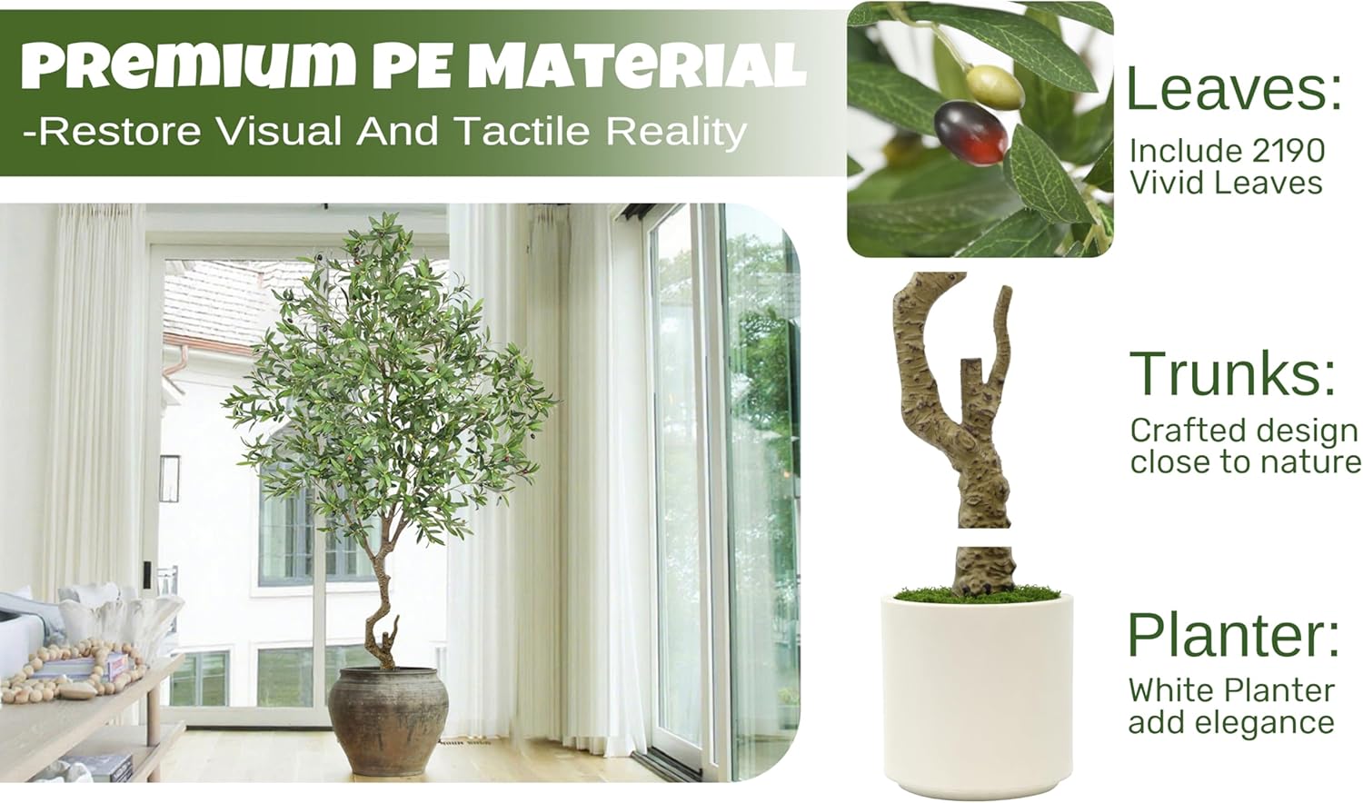 Roselywed Artificial Olive Tree 8FT with 2190 Leaves & White Planter Realistic Tall Large Fake Faux Silk Plant 94 Inch for Indoor Home Office Porch Mall Restaurant Hotel School Decor Housewarming Gift