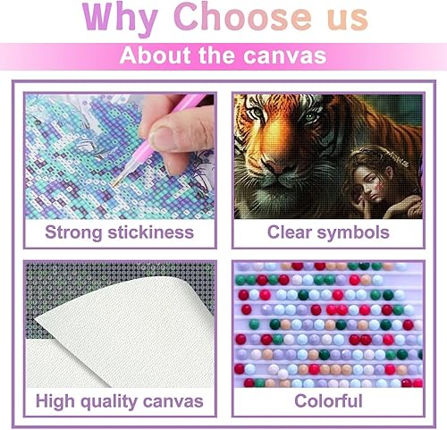 Miniatura 9 de CoHraeu Kits de pintura de diamantes de ángel y tigre 5D para adultos, animales y bellezas, kits de arte de diamantes para adultos, kits de arte de