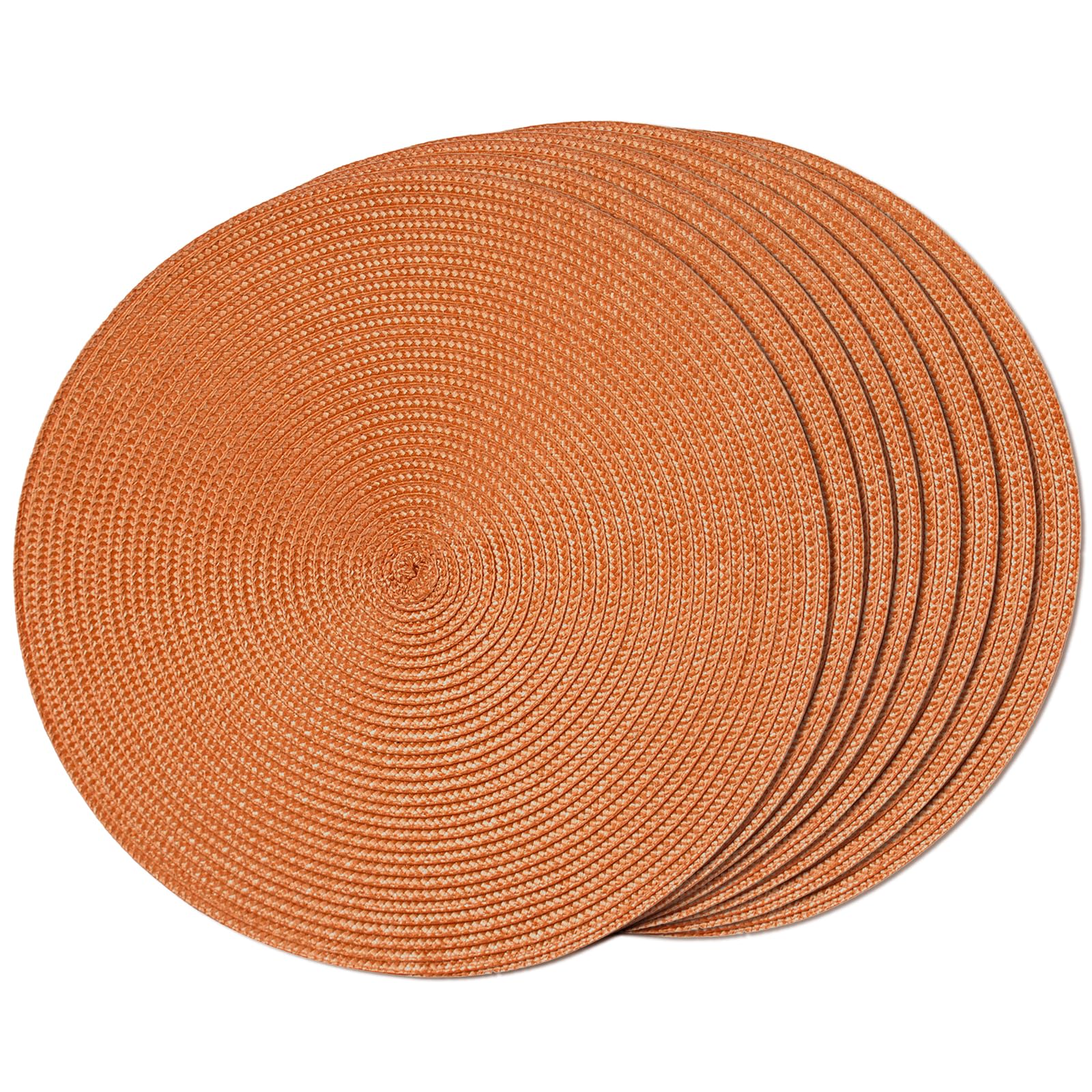 FunWheat Round Braided Placemats Set of 8 Table Mats for Dining Tables Woven Washable Non-Slip Place mats 15 inch for Fall Decoration(Pumpkin Orange,8pcs) — image 1