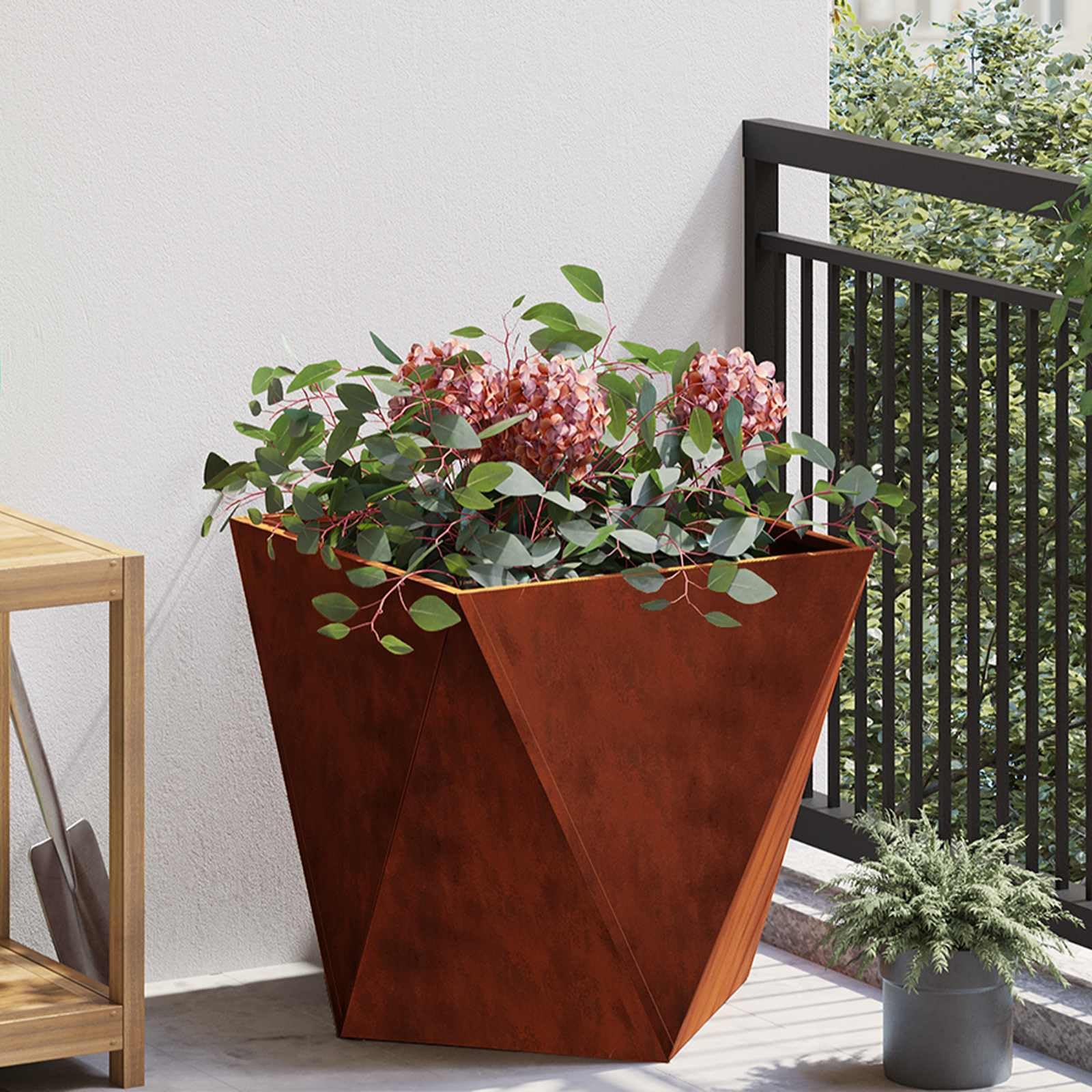 Pot de fleurs rouillé - 50 x 50 x 50 cm - Pot de fleurs carré en acier résistant aux intempéries pour jardin et terrasse - Jardinière robuste en métal pour l'extérieur