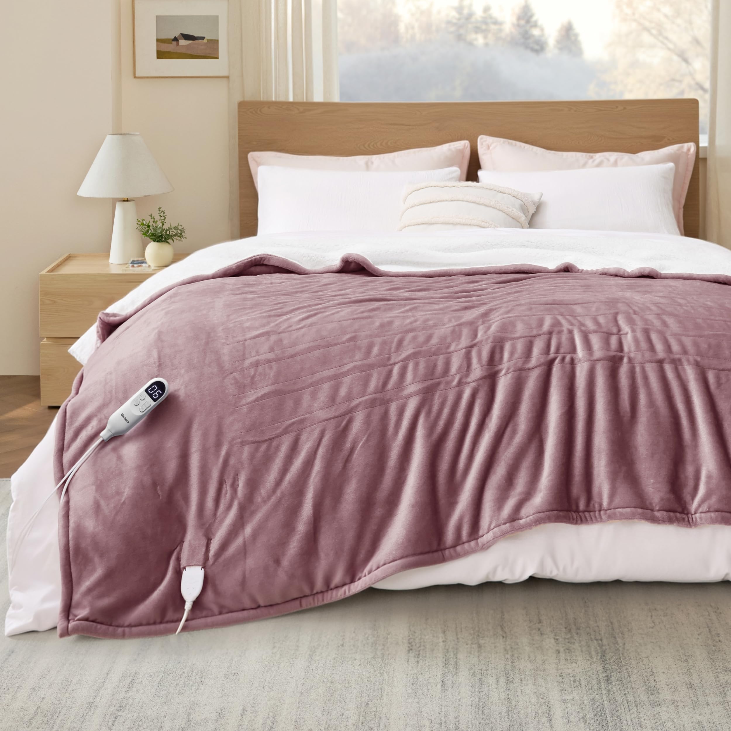 Bedsure Heated Blanket Full Size, Soft Electric Blanket with Preheat, Pink