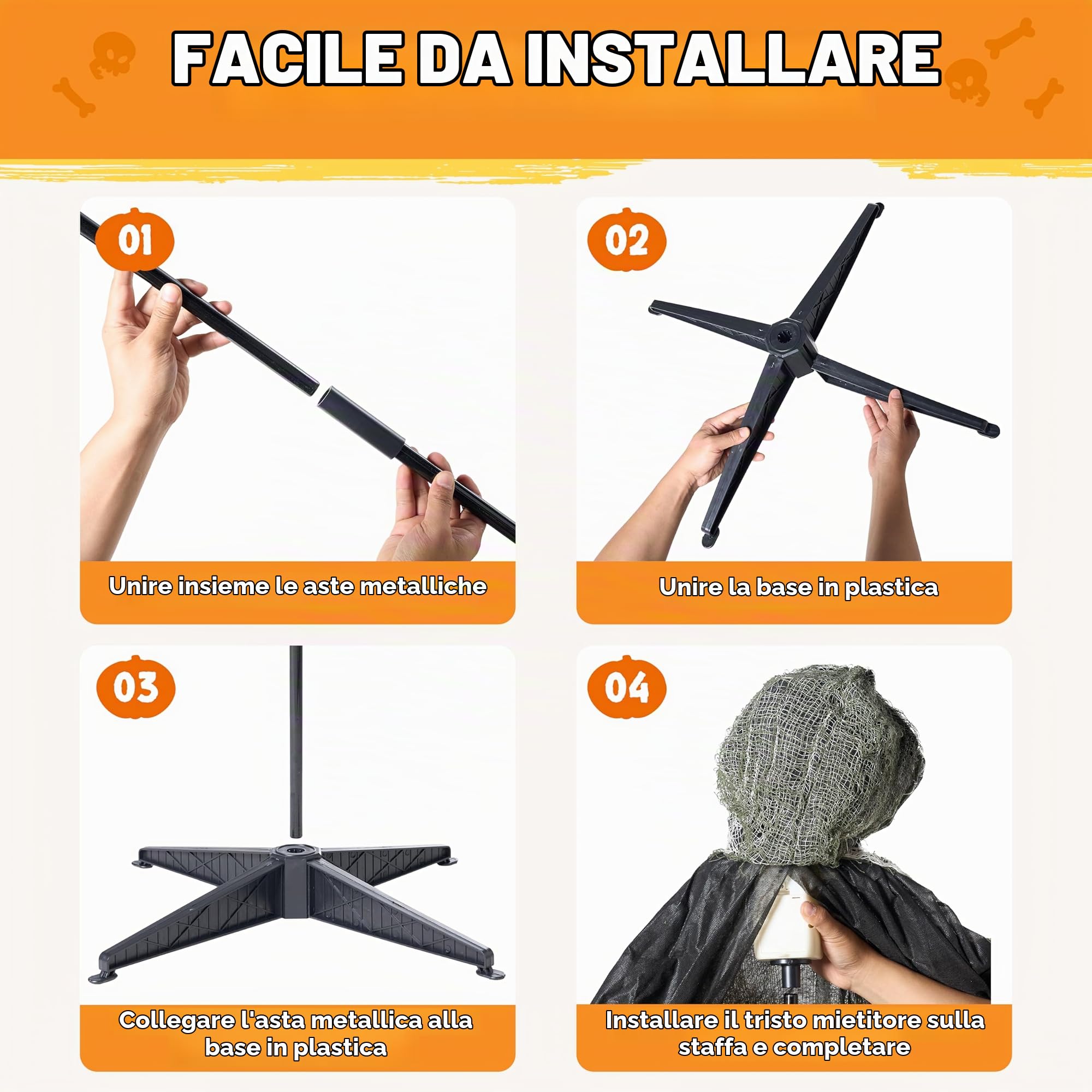 JOYIN 175cm Decorazione animata di Grim Reaper di Halloween con catena, scheletro a grandezza naturale con occhi illuminati Suono raccapricciante