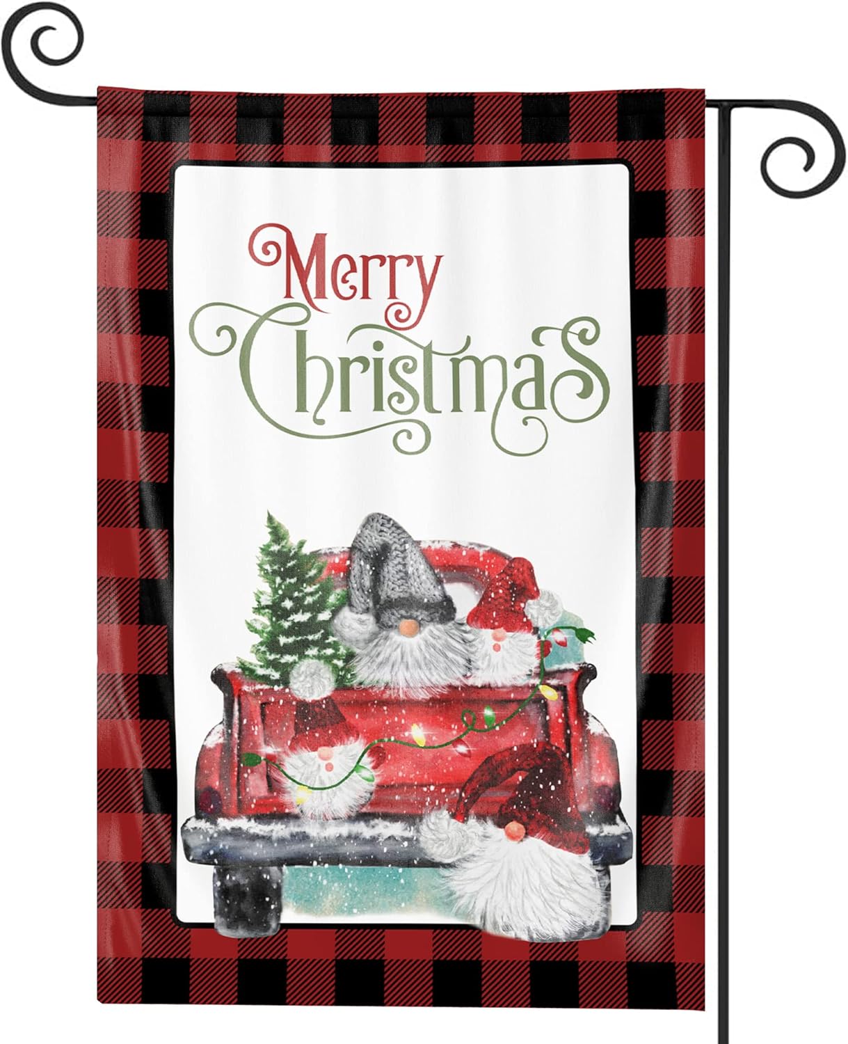 KatchOn, Merry Christmas Garden Flags - Burlap 12X18 Inch, Double Sided Christmas Flag | Merry Christmas Gnome Flags, Christmas House Flags for Outside Christmas Decorations | Christmas Yard Flag buffalo plaid car