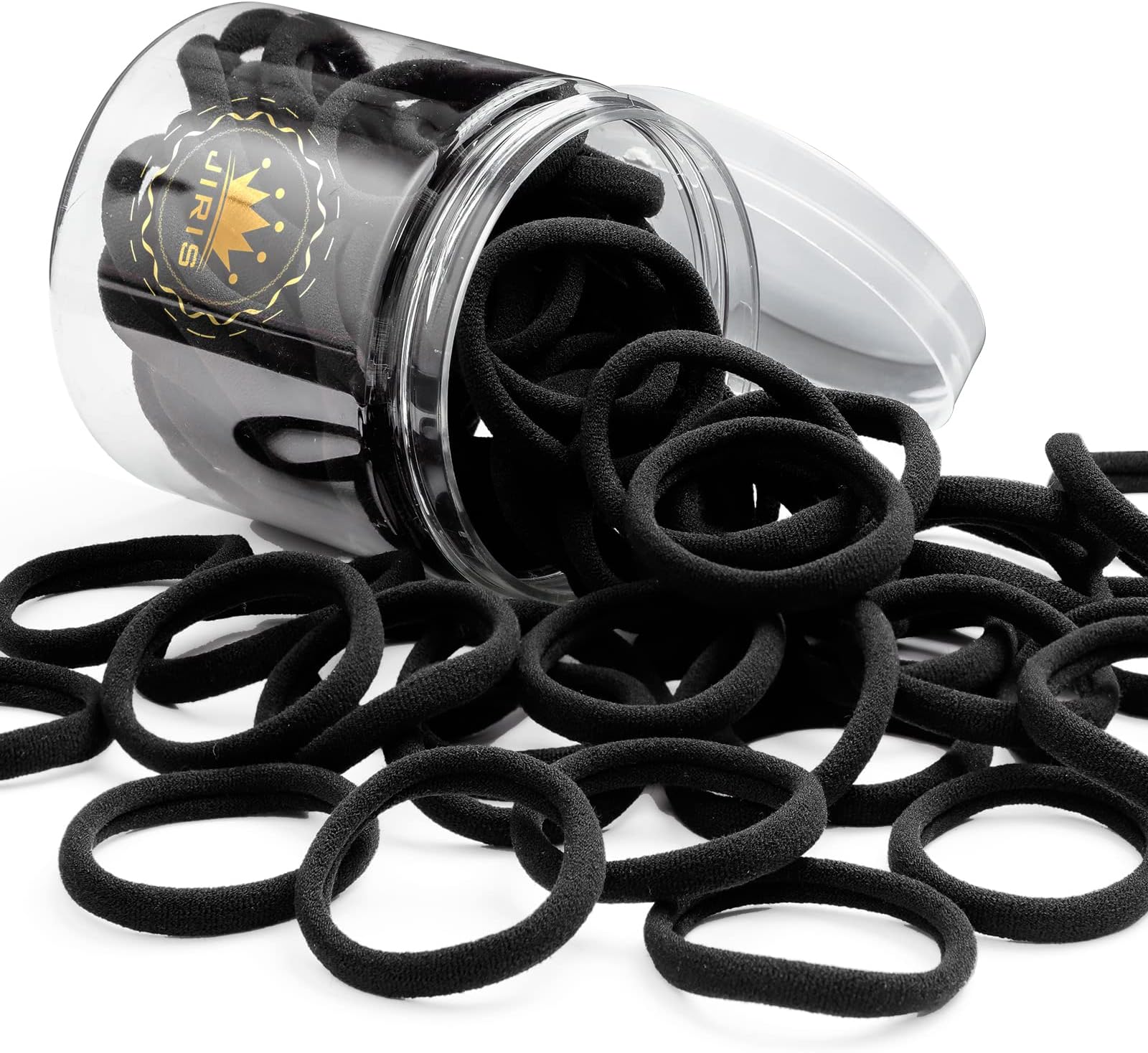 50Pcs Black Hair Ties for Women Girls,Cotton Seamless Hair Ties, Soft Ponytail Holders,No Crease No Damage Elastics Hair Bands with Box for Thick Heavy and Curly Hair (Black)