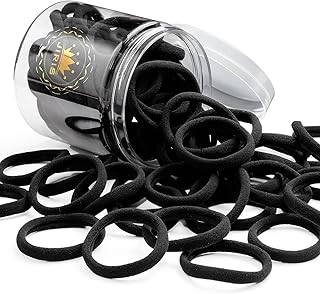 50Pcs Black Hair Ties for Women Girls,Cotton Seamless Hair Ties, Soft Ponytail Holders,No Crease No Damage Elastics Hair Bands with Box for Thick Heavy and Curly Hair (Black)