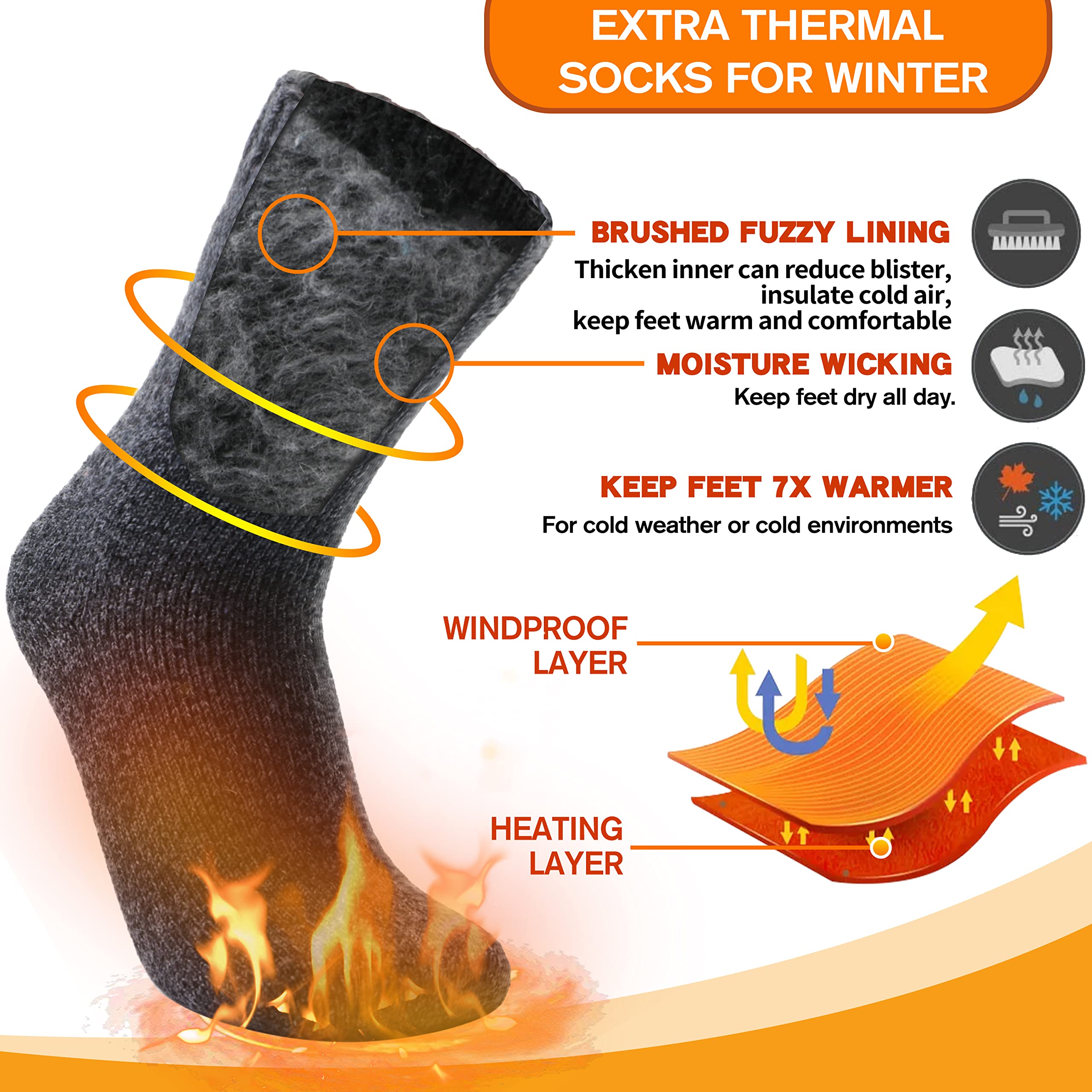 Welwoos Chaussettes Chaudes Femme Homme 36-42/42-46, Chaussettes Chauffante Hiver Épaisses Thermiques Cadeau pour Femme 3 Pairs