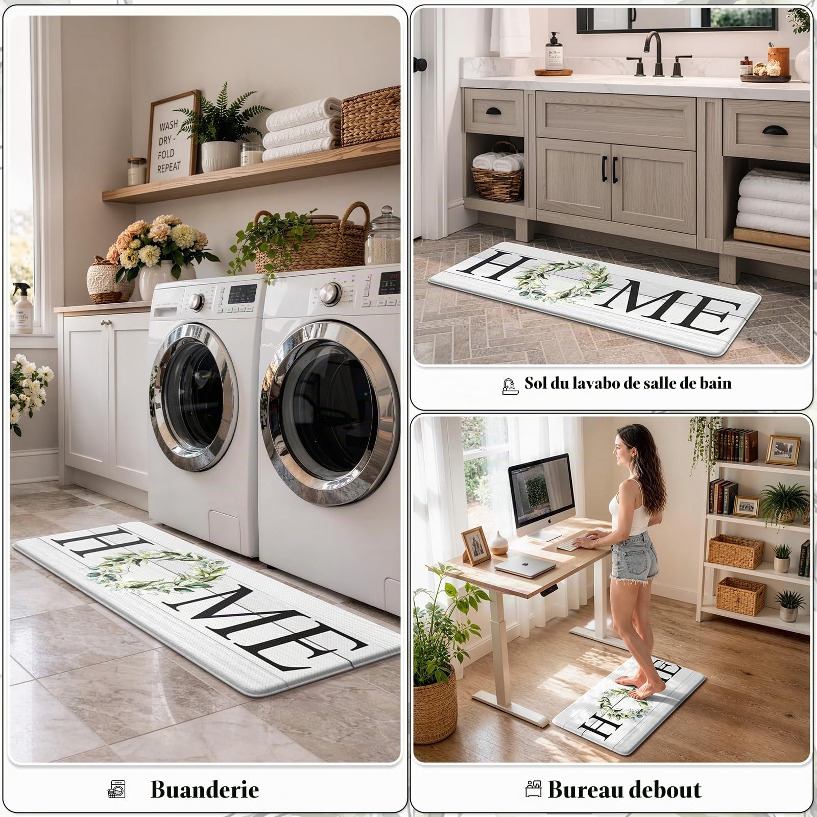 KIMDOE Lot de 2 Tapis de Cuisine Anti-Fatigue antidérapants et imperméables pour Cuisine, sols intérieurs, Bureau, buanderie, évier, Maison