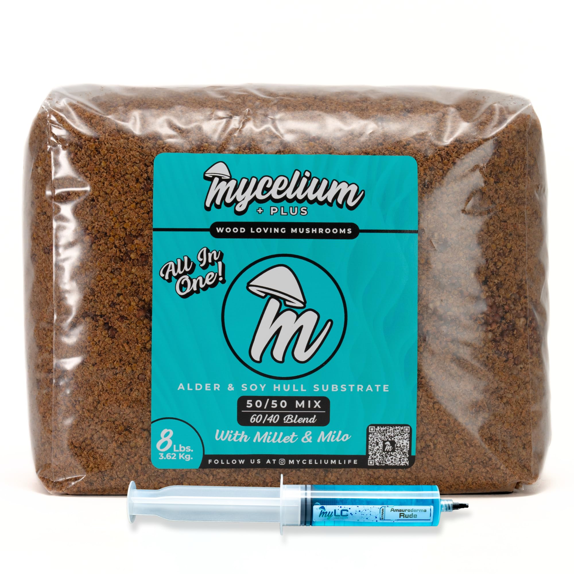 Mycelium Mushroom Growing Kit, Amauroderma Rude Gourmet I Alder & Soy Hull Substrate I High Yield Proprietary Mix I Sterile Grow Bag with Liquid Culture Syringe for Starter & Pro Home Growers, 8lbs