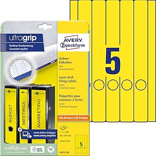 Avery Zweckform etiquetas para carpeta Opaque para todas las impresoras A4, color amarillo