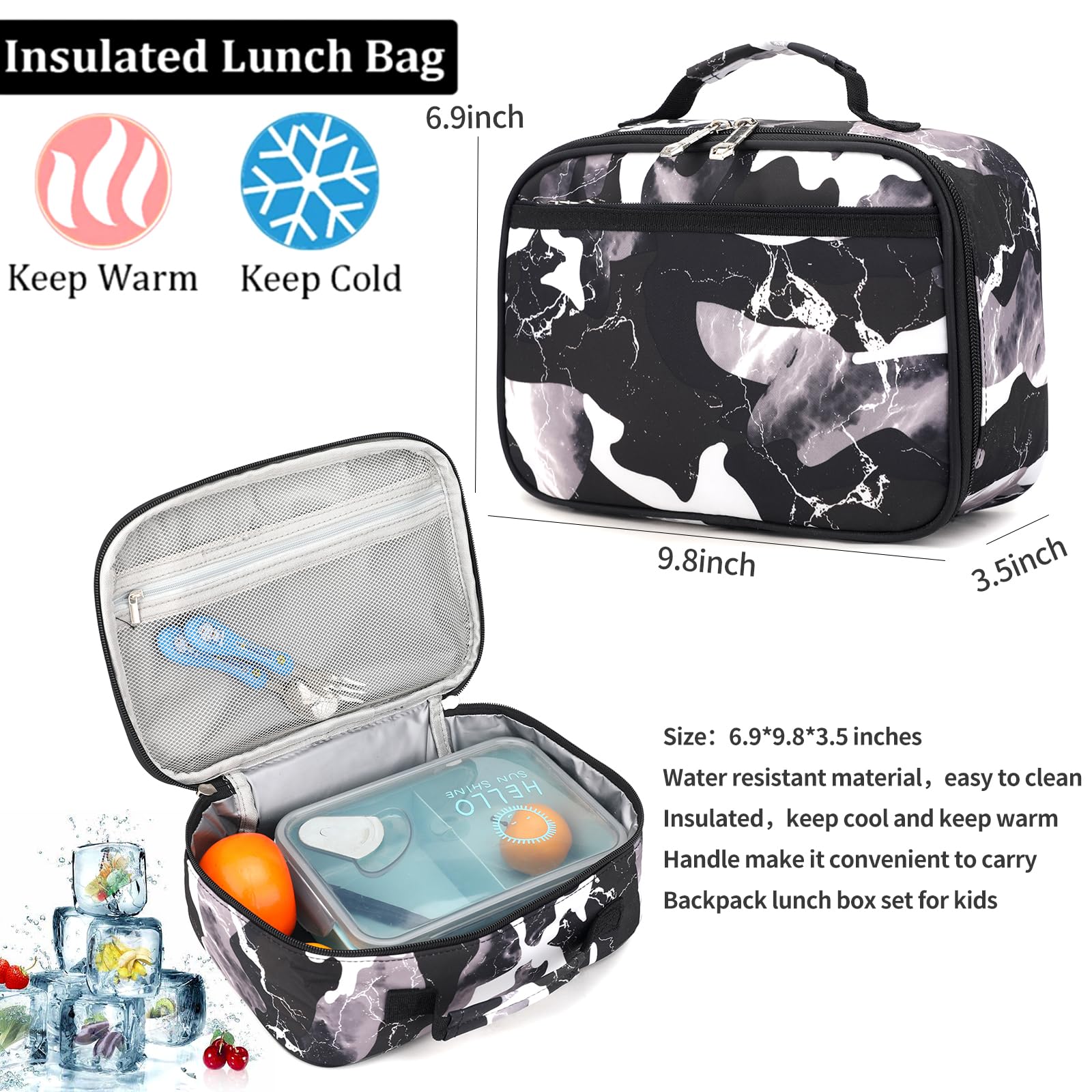 Yvechus Camo Backpack Set With Lunch Bag – Waterproof School Bookbag For Boys & Girls - View #4