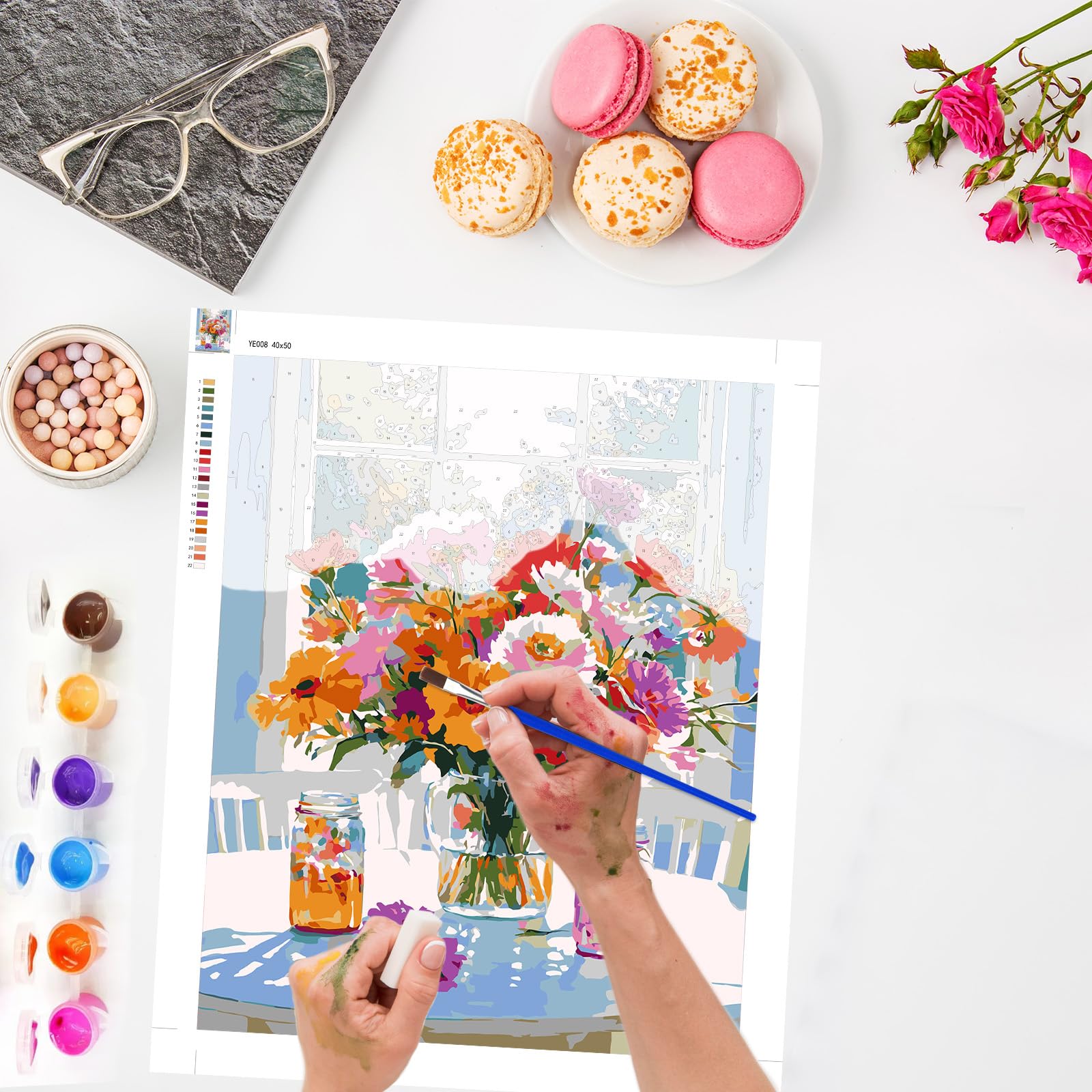 Kit de peinture à numéros de tulipes : peinture acrylique à faire soi-même sur toile (8 x 8 po.) - France