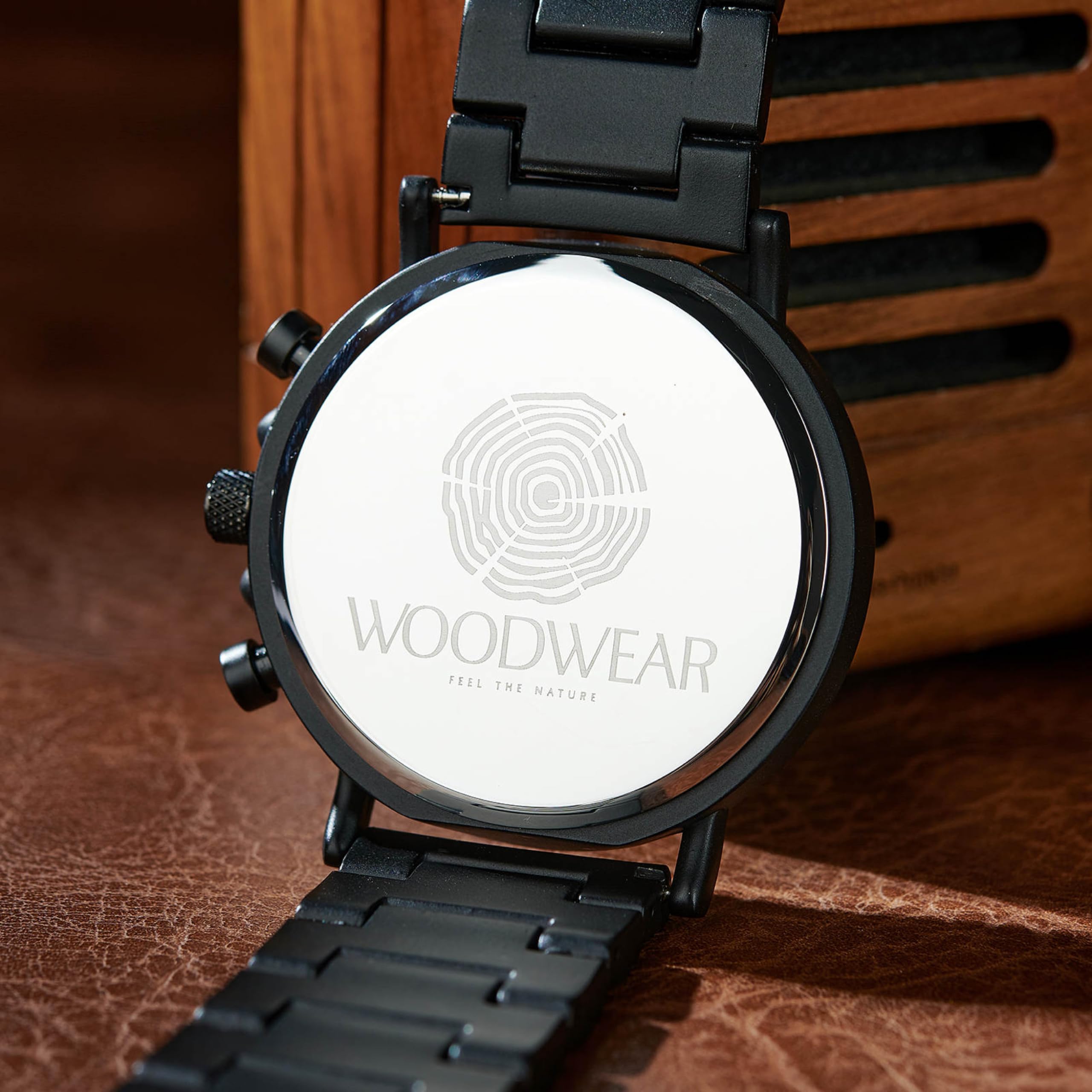 woodwear Cronografo da uomo "Zeitgeist" – Orologio da polso in legno e acciaio inox, design sostenibile, movimento al quarzo giapponese, cinturino in legno, elegante orologio da uomo, fatto a mano
