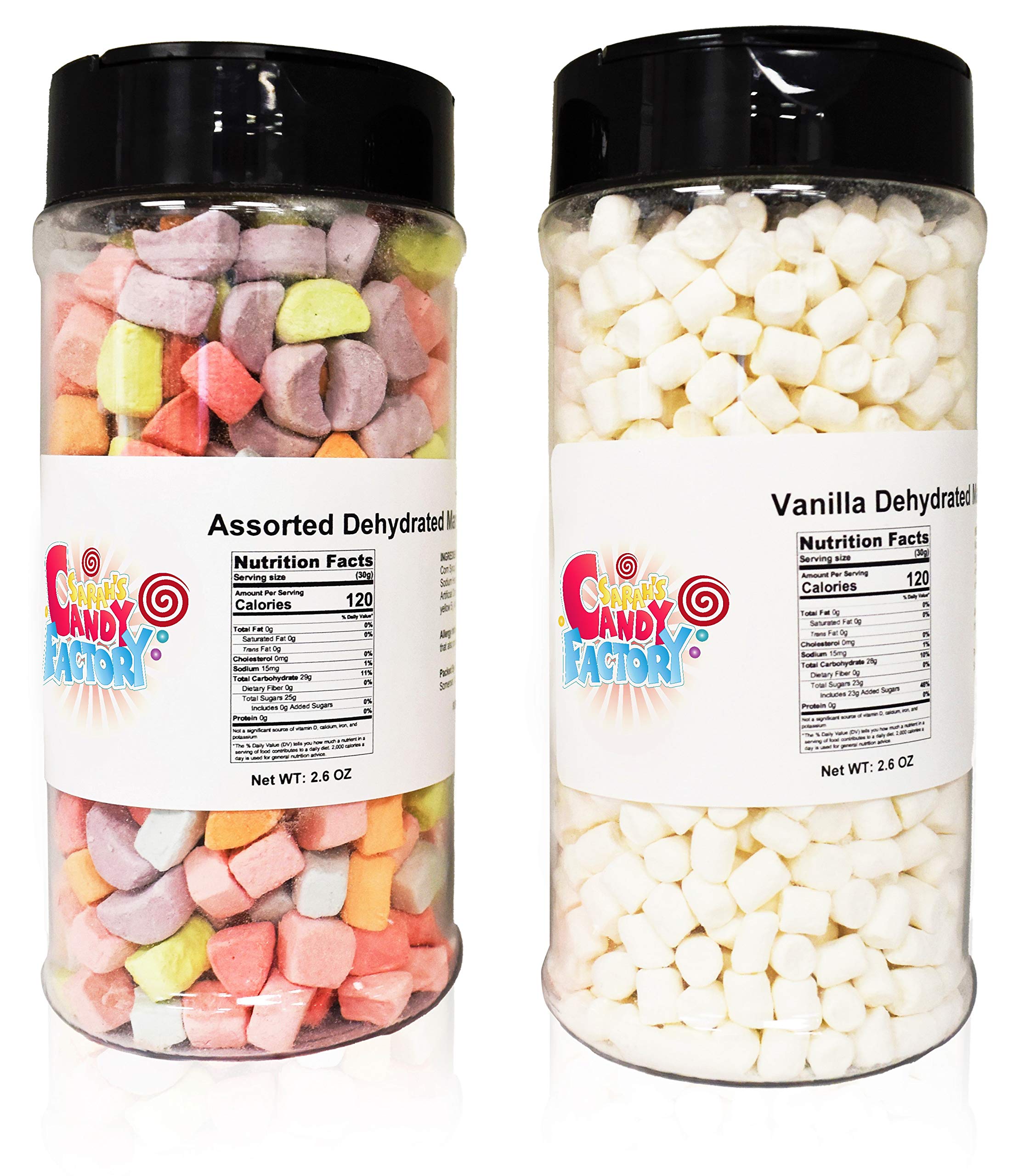 Sarah's Candy Factory Variety Dehydrated Marshmallow Bits, Vanilla Marshmallows in Jar, Assorted Marshmallows in Jar (Vanilla-Assorted)