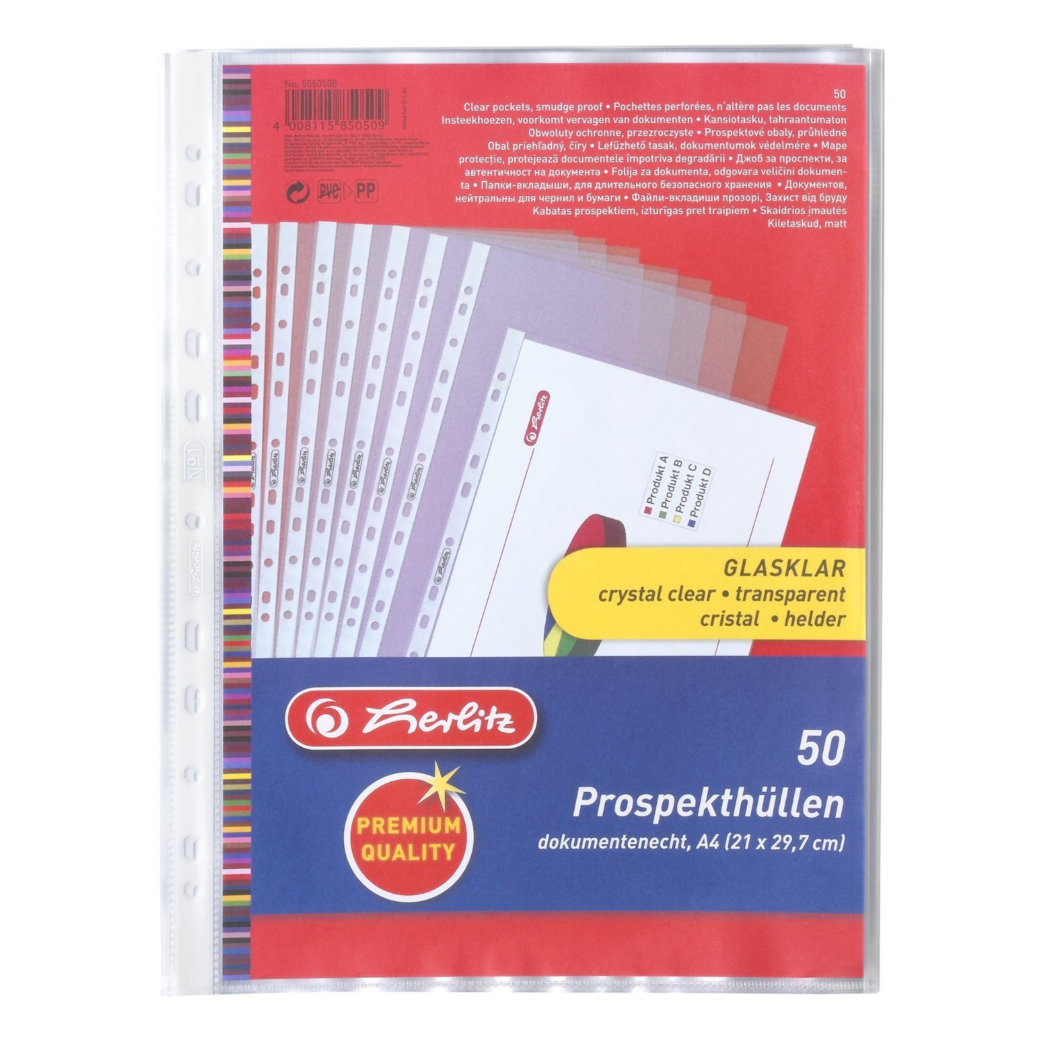 Herlitz 5850508 Prospekthülle Premium, A4 glasklar (glasklar, 800er Pack)