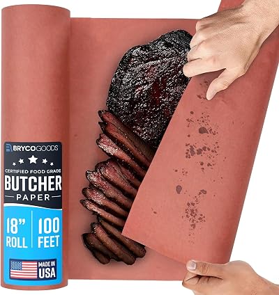 Bryco Goods Pink Butcher Paper Roll - 18 Inch x 100 Feet - Made in USA - Unbleached, Unwaxed & Uncoated - Food-Grade Peach Butcher Paper for Smoker, BBQ, Grilling, Smoking Meat