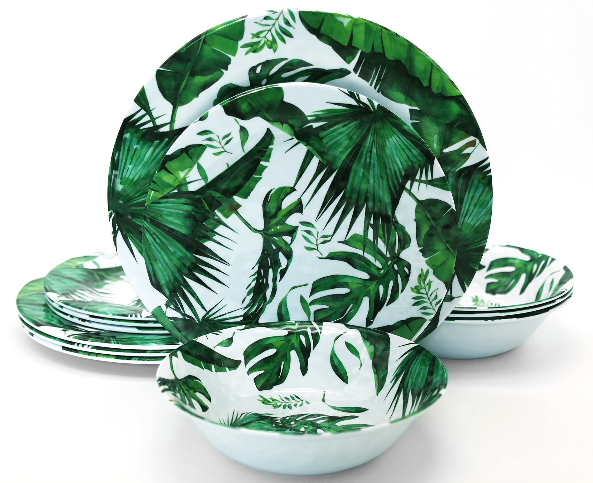 12 Pcs California Palm Melamine Dinnerware Set, Happy Mother's Day,Outdoor Plates and Bowls Sets for Camping, Kitchen Melamine Dishes Dinnerware Sets