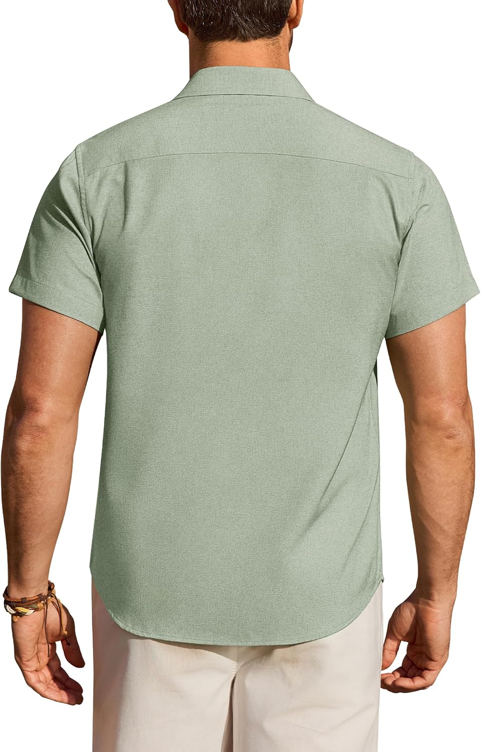 Mens Linen Shirt Short Sleeve Wrinkle Free Casual Untucked Button Down Shirts Beach Breathable Tops Summer - Image 4