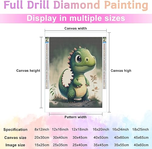 Miniatura 2 de Kits de pintura de diamantes para adultos, peculiar pequeño dinosaurio redondo de taladro completo 5D DIY kits de arte de pintura de diamantes para