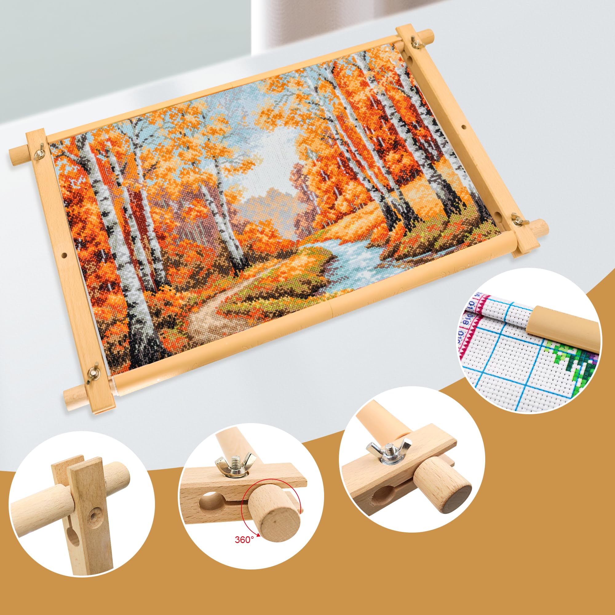 Cross Stitch Tapestry Frame, Beech Wood Needlepoint Stretcher Clip Frame - Image 3