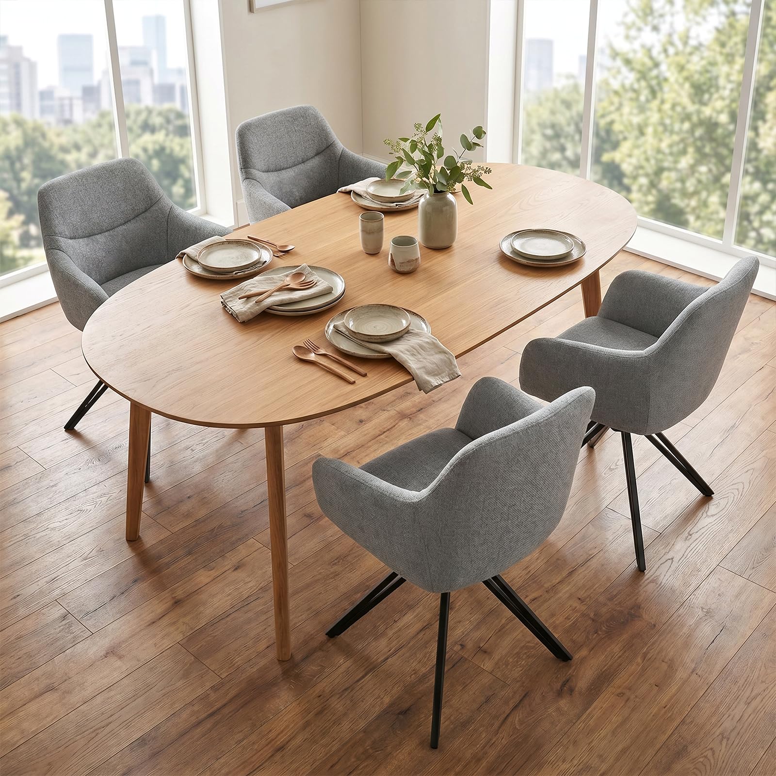 Esszimmerstühle Drehbar 6er Set mit Armlehne, Drehstuhl Esszimmer, Polsterstuhl, 360° drehbar, Küchenstuhl mit Metallbeine für Esszimmer, Büro, Taubengrau