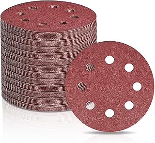 100Pcs Sandpaper Set, 5 inch 8 Holes Loop Sanding Discs, 10 Different Grades Including 40, 80, 120, 180, 240, 320, 400, 600, 800, 1200 Grits for Random Orbital Sander