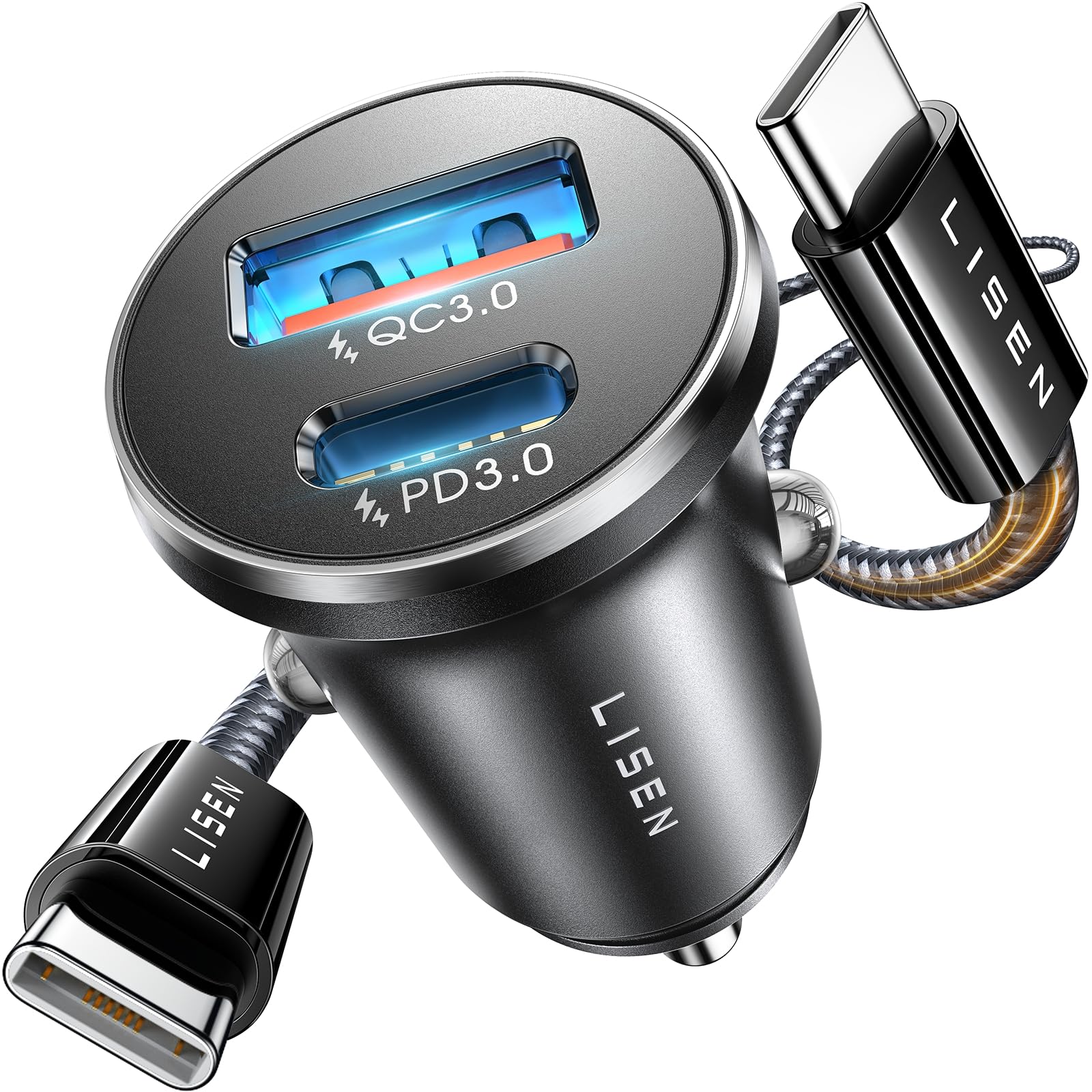 LISEN Car Phone Charger USB C 54W Fast Charge Cigarette Lighter Charger USB Adap