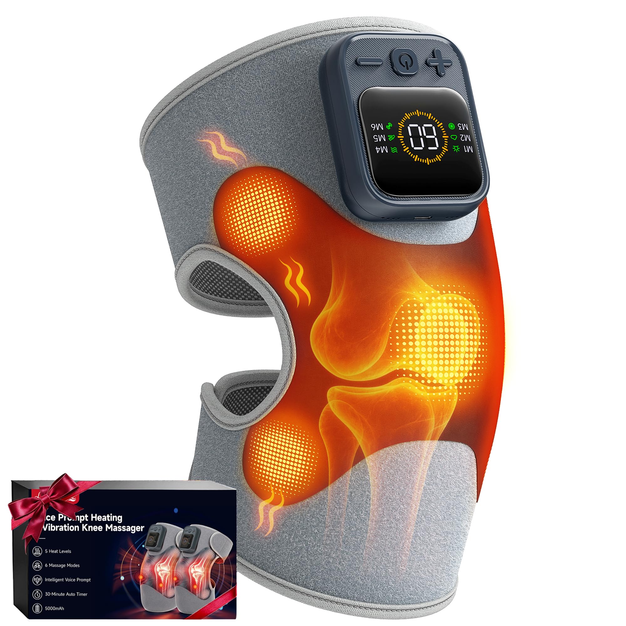 Lanieney 1 Pack Cordless Knee Massager with Heat (Gray)