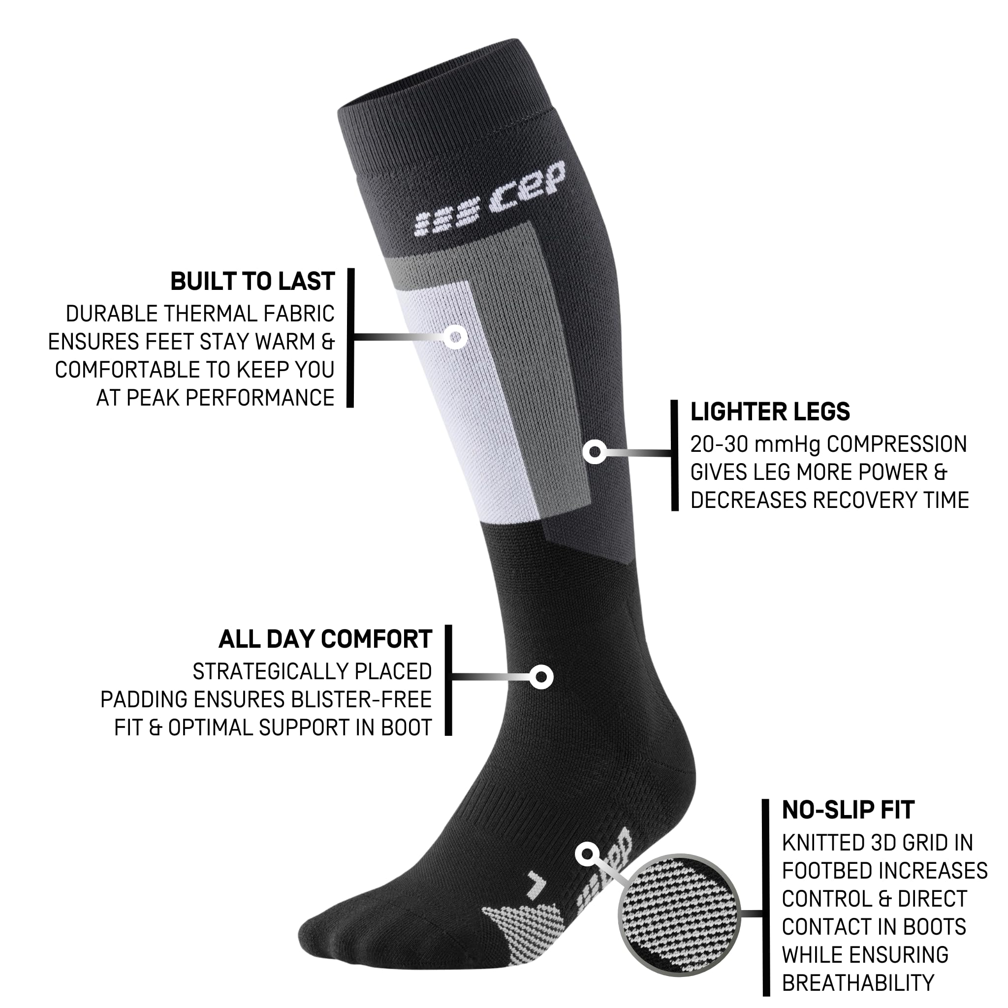 CEP - Skisocken mit Kompression für Herren, Lange Kompressionsstrümpfe, Größe V/XL / 45-48, Black/Grey
