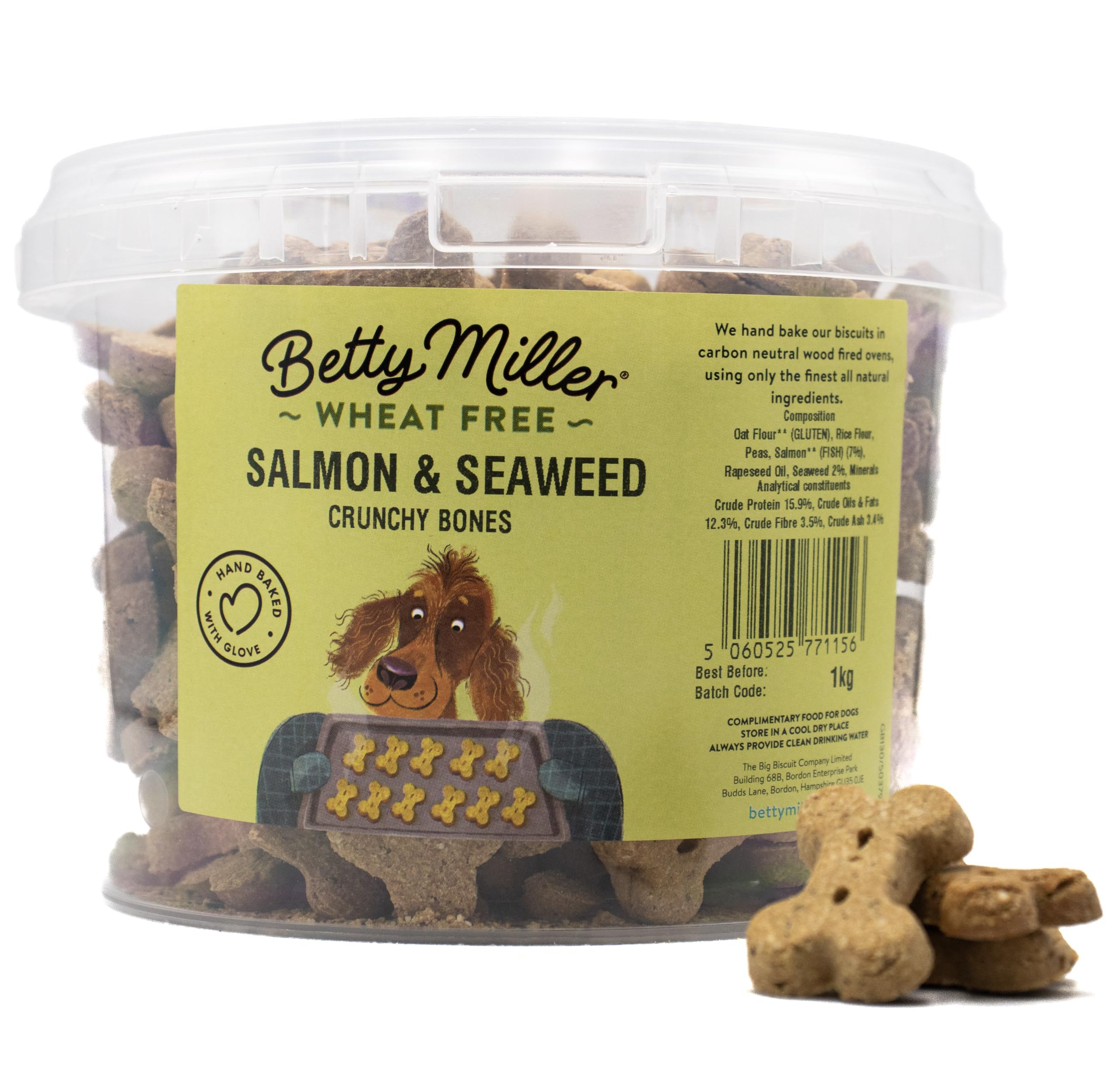 Betty Miller Wheat Free Dog Treats - Salmon & Seaweed Bones 1kg - British Baked Dog Biscuits - Salmon Dog Treats