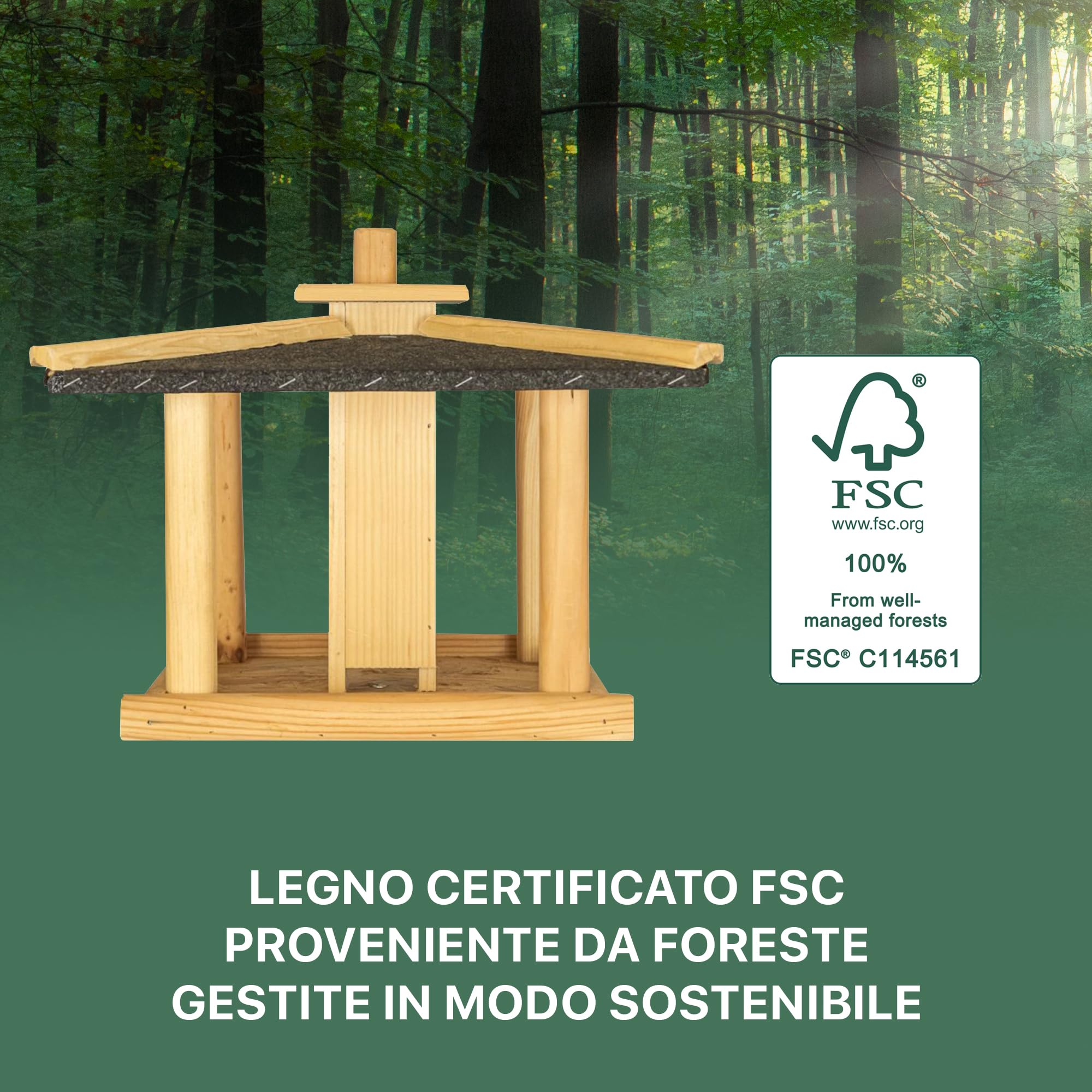 ITA Casa per Uccelli Selvatici 43x43x35 cm in Legno - Casetta per Uccelli - Distributore di Cibo per Uccelli Selvatici - Resistente alle Intemperie, Stabile, Robusta