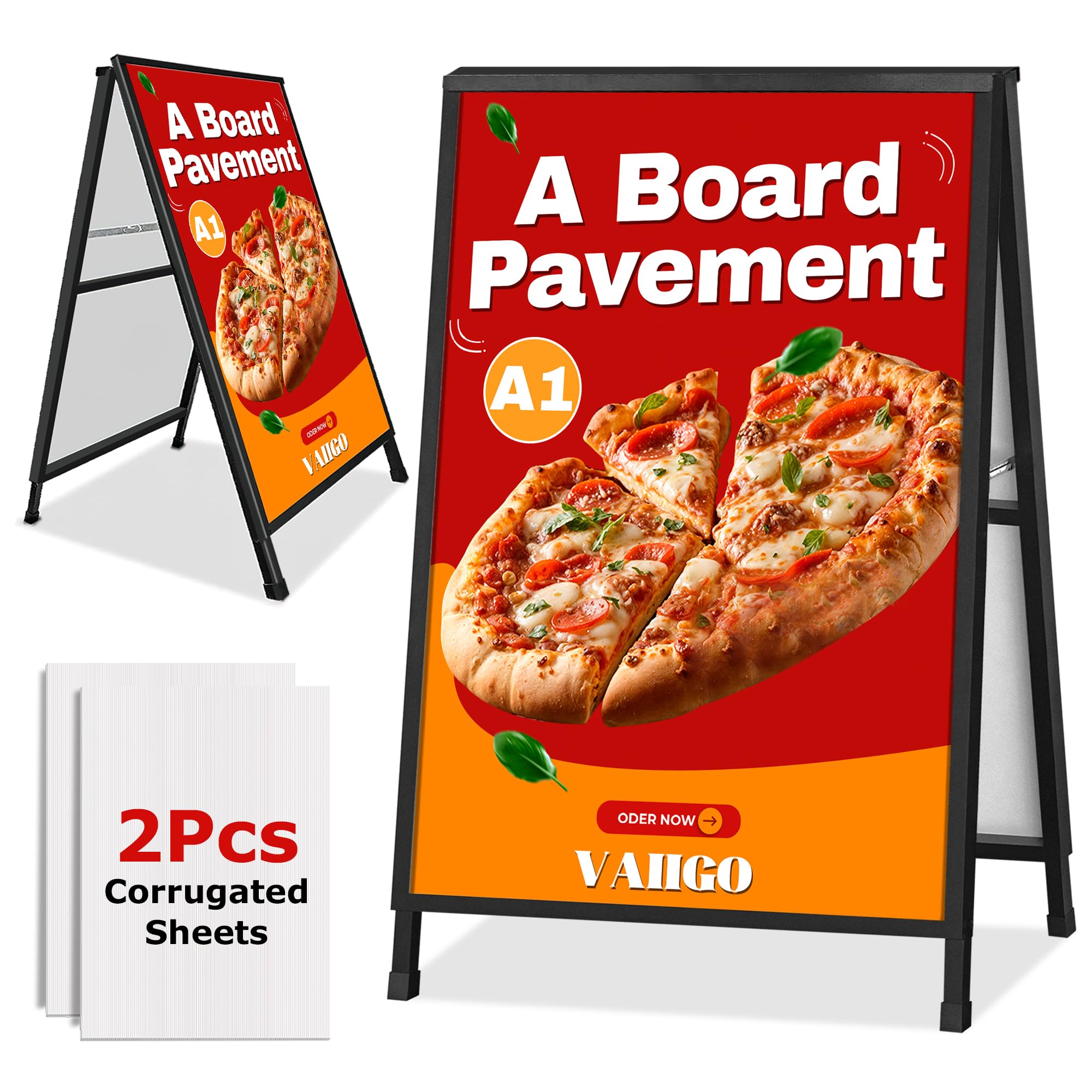 WIIGO - Carteles A1 A para pavimento con marco, doble cara, soporte de exhibición de carteles con 2 cubiertas antirreflejos y tableros corrugados para negocios, restaurantes, publicidad