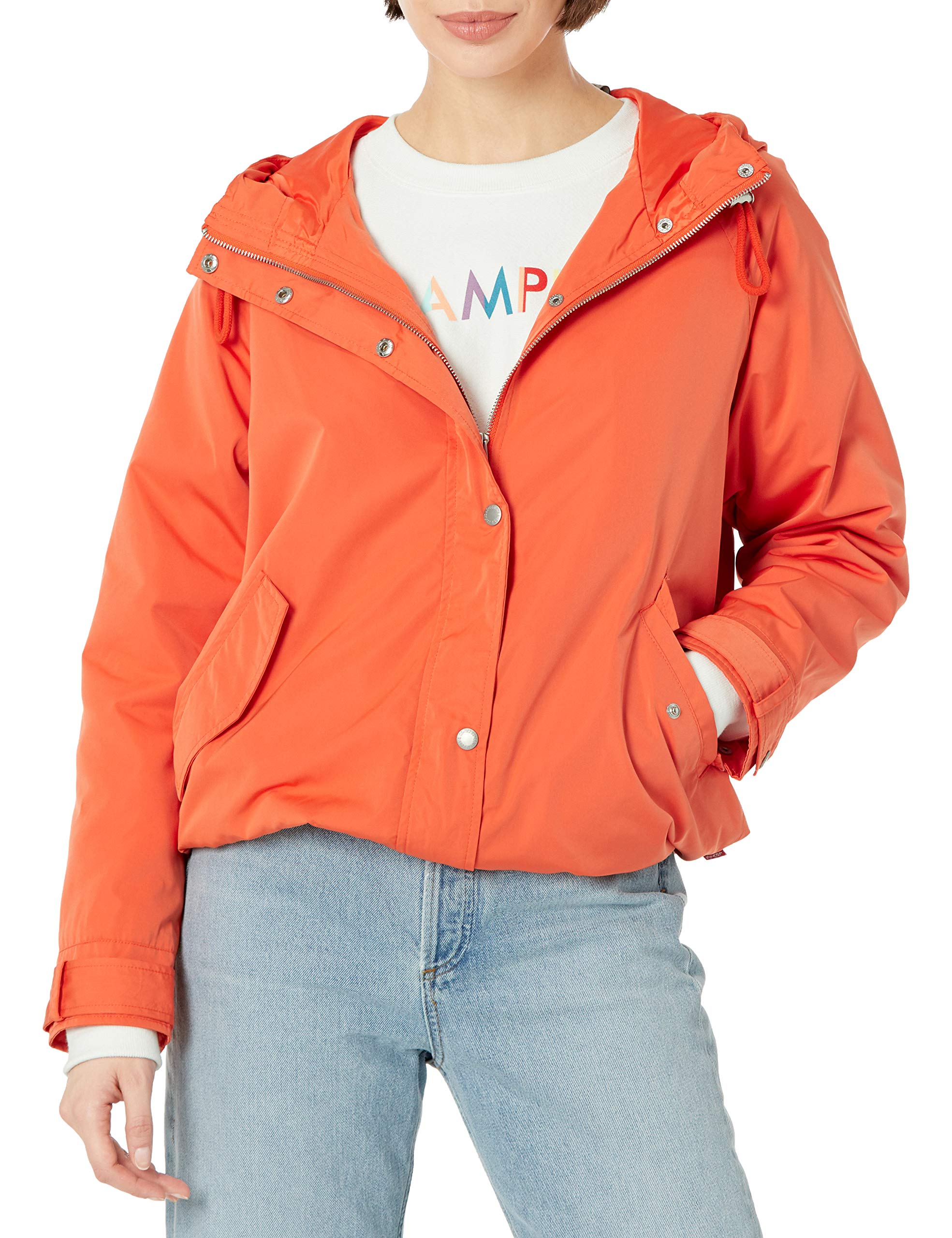 Levi'sWomen's Hooded Peached Nylon Zip Front Rain Jacket Jacket