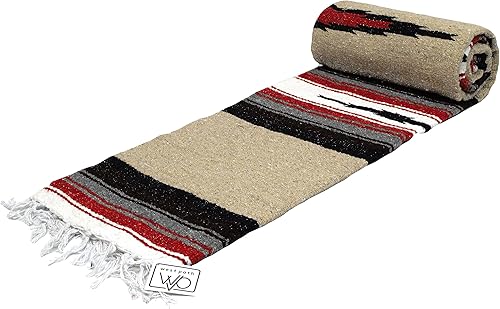 Miniatura 7 de Manta de yoga mexicana marrón - Serape de diamante navajo grueso con rayas