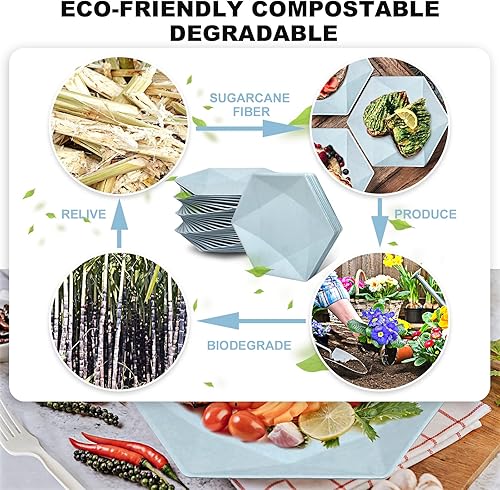 Miniatura 10 de Platos de papel desechables de 8 pulgadas, paquete de 30 platos de ensalada hexagonal rosa, plato de postre biodegradable resistente para bodas,