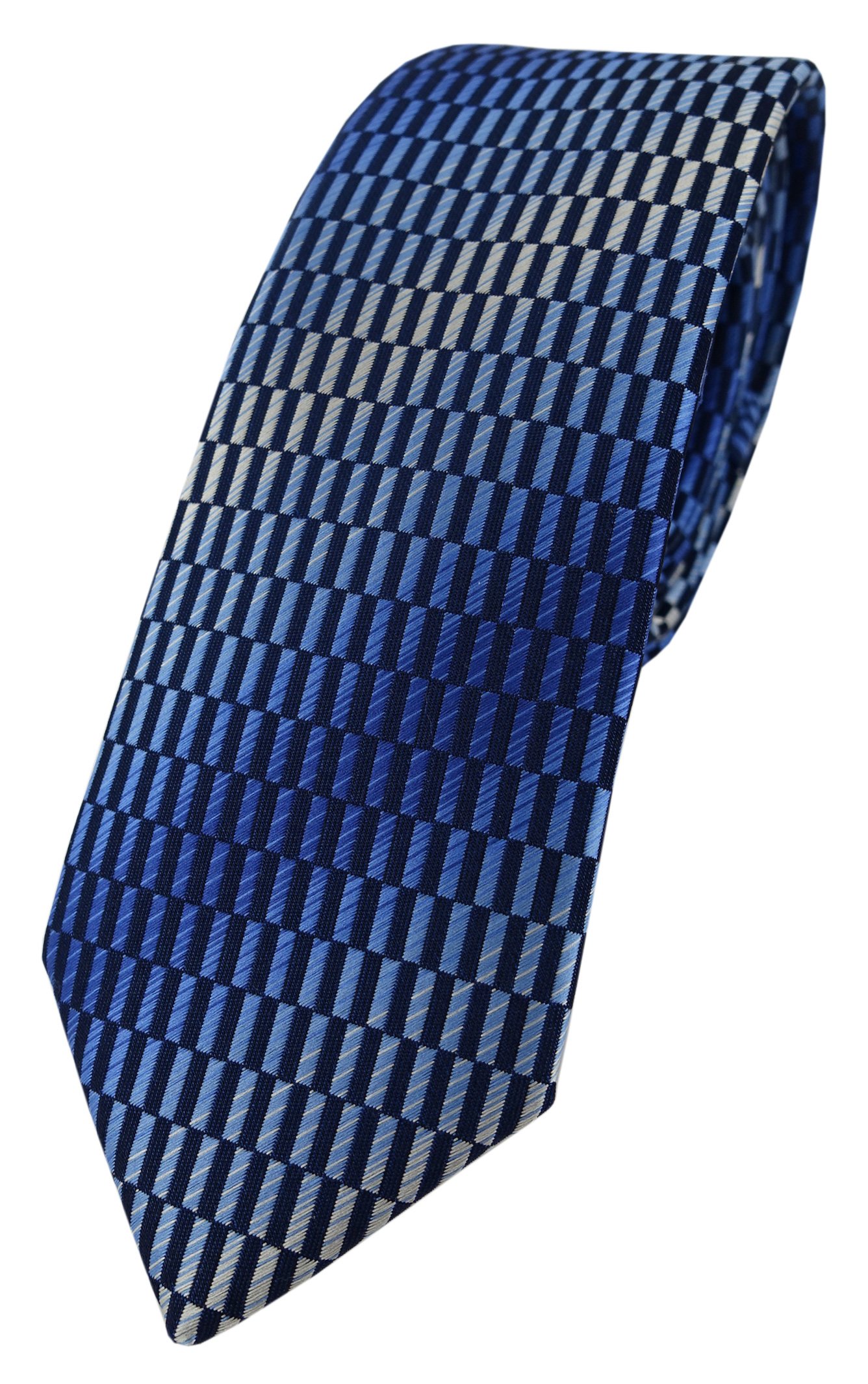 Tigertie Men's Blue Dark Blue Navy Royal Silver Grey Slim Designer Tie In Patterned - Tie Width 6 Cm, Krawattengröße: Ca. Länge 150 Cm, Breite 6 Cm
