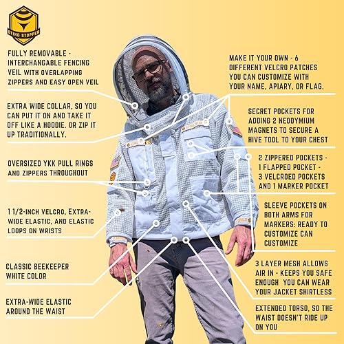 Miniatura 2 de Foxhound Bee Company Sting Stopper Chaqueta de apicultura ventilada con toros extendidos, diseño de suéter rápido, cremalleras superpuestas YKK para