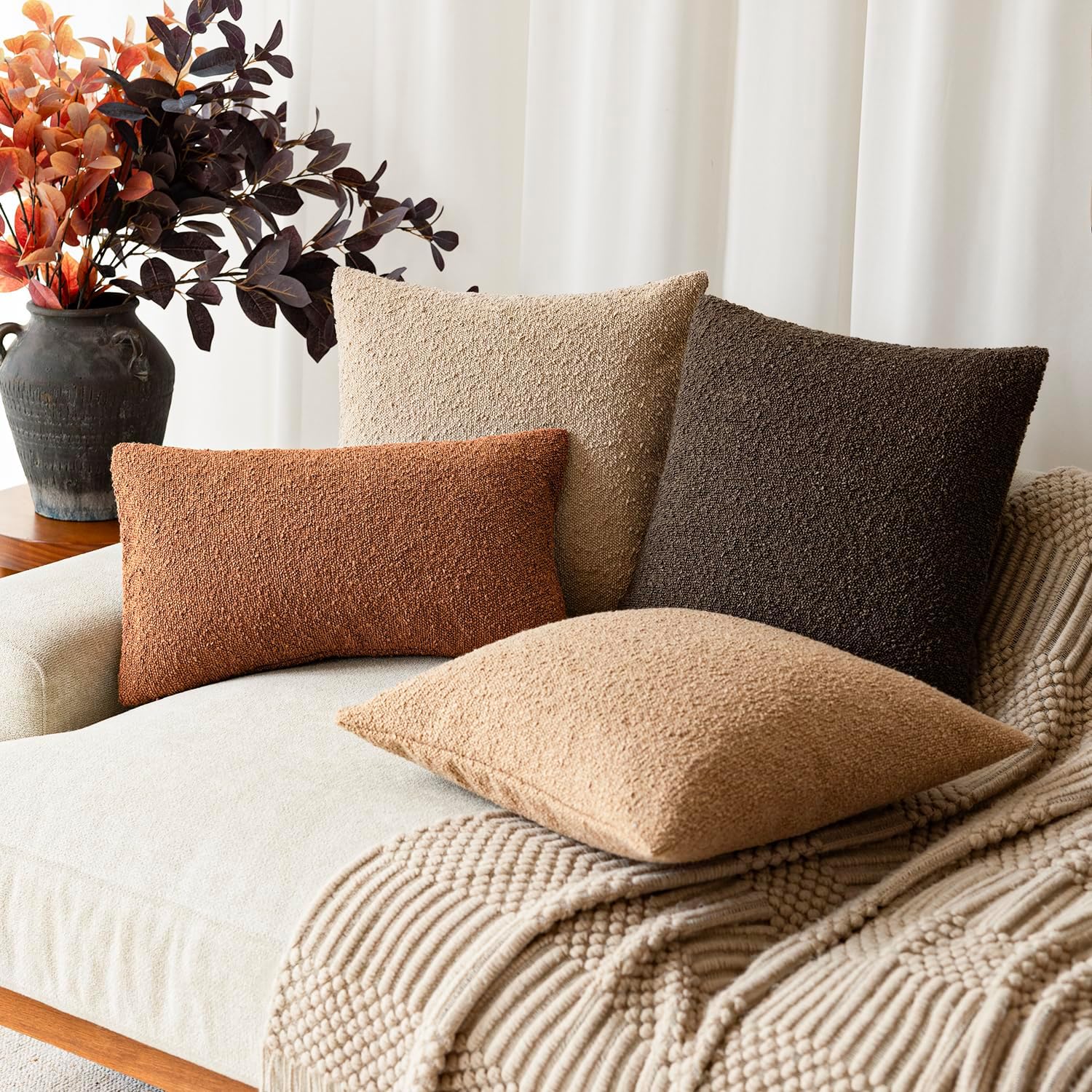 Foindtower Decorative Textured Boucle Throw Pillow Covers Accent Solid Lumbar Pillow Cases Soft Cozy Couch Cushion Case for Chair Sofa Bedroom Living Room Home Decor 12x20 Inch,1PC,Burnt Orange Hazel - Image 7