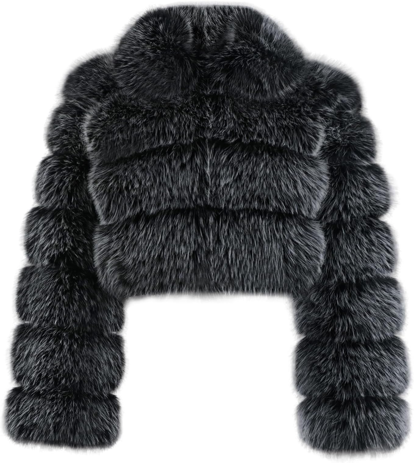 loveimgs Women Fluffy Faux Fur Coat Cropped Jacket Puffer Jacket Zip Up Winter Warm Fuzzy Teddy Jacket
