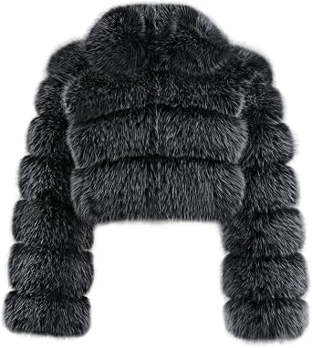 loveimgs Women Fluffy Faux Fur Coat Cropped Jacket Puffer Jacket Zip Up Winter Warm Fuzzy Teddy Jacket
