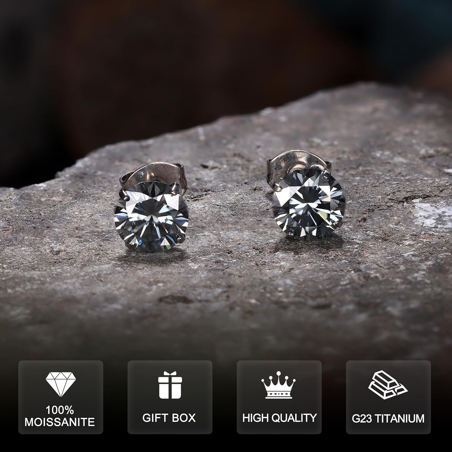 GEMQUEEN Moissanite Earrings Studs ：G23 Implant Grade Titanium Stud Earring for Women Men Hypoallergenic Dainty Moissanite Jewelry for Sensitive Ear Round Cut Dainty Multicolor VVS1 Clarity 0.6-4CT