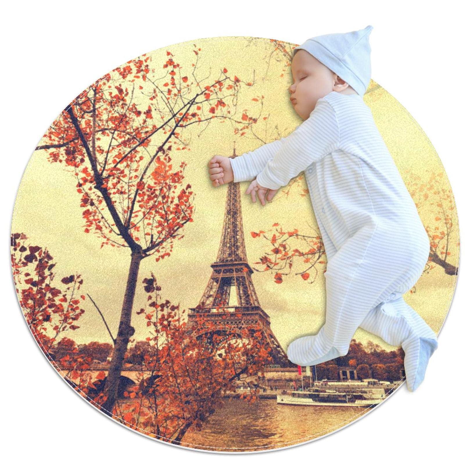 Paysage de Paris et Tour Eiffel sur un tapis rond d'exception pour salon