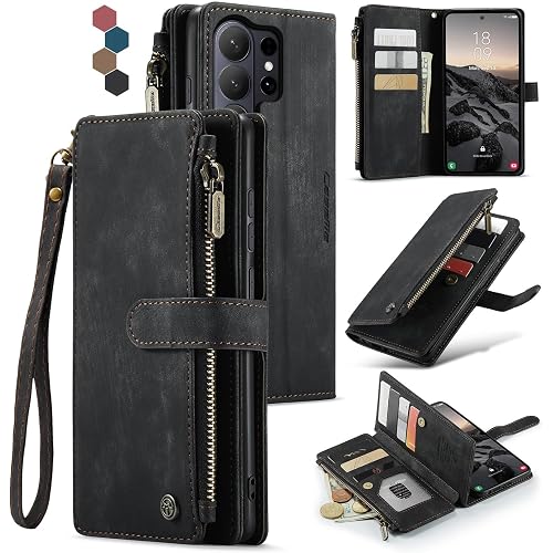 Compatible with Samsung Galaxy S26 Ultra Wallet Case with Card Holder Kickstand Magnetic Zipper Pocket Lanyard Strap Wristlet,Leather Flip Case Wallet for Galaxy S26 Ultra 6.9 Inch (Black)