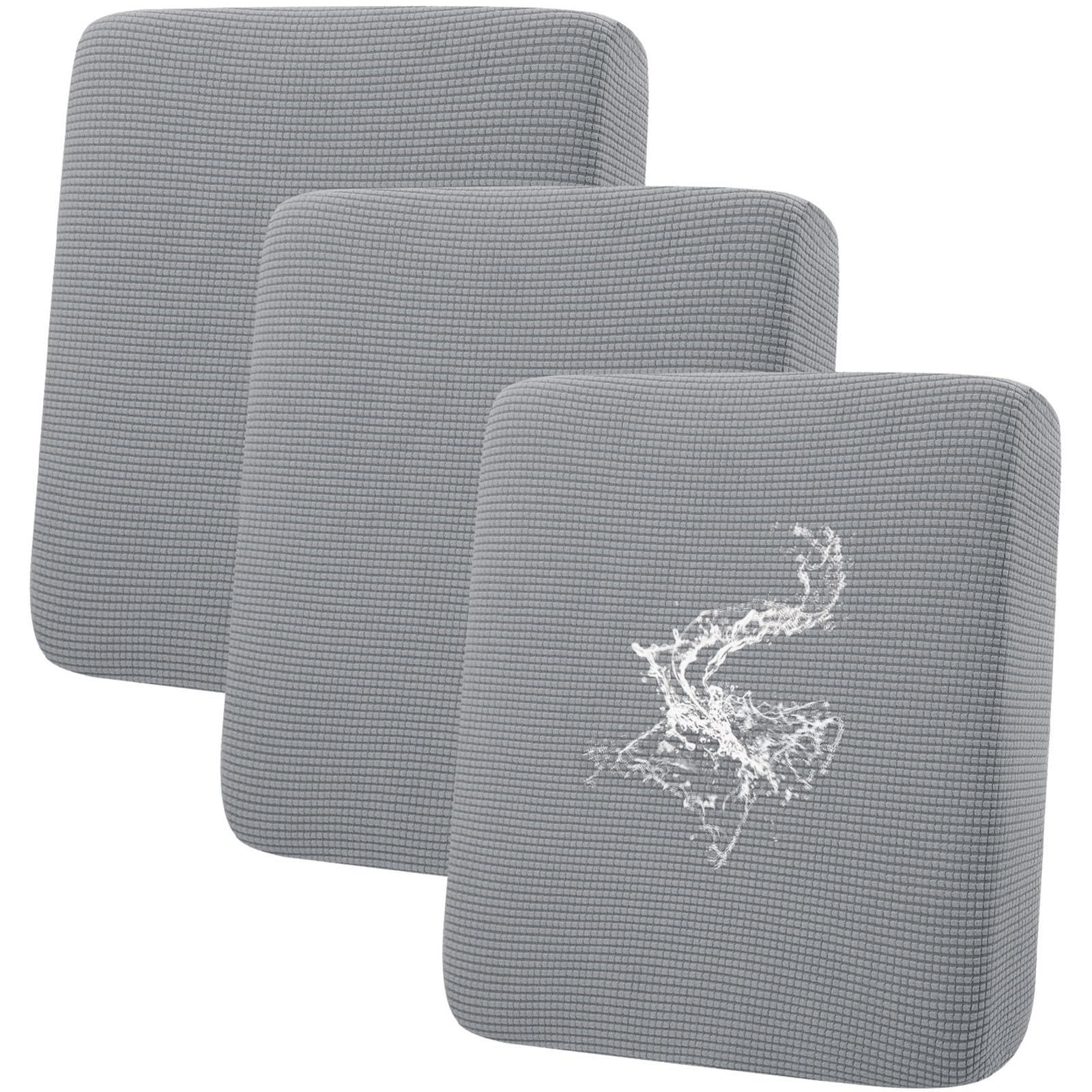 hyha Waterproof Couch Cushion Covers, Washable Sofa Cushion/Seat Covers, Stretch Sofa Slipcovers, Thick Jacquard Fabric, Couch Sofa Covers for Pets with Elastic Bottom (3 Packs, Light Grey)