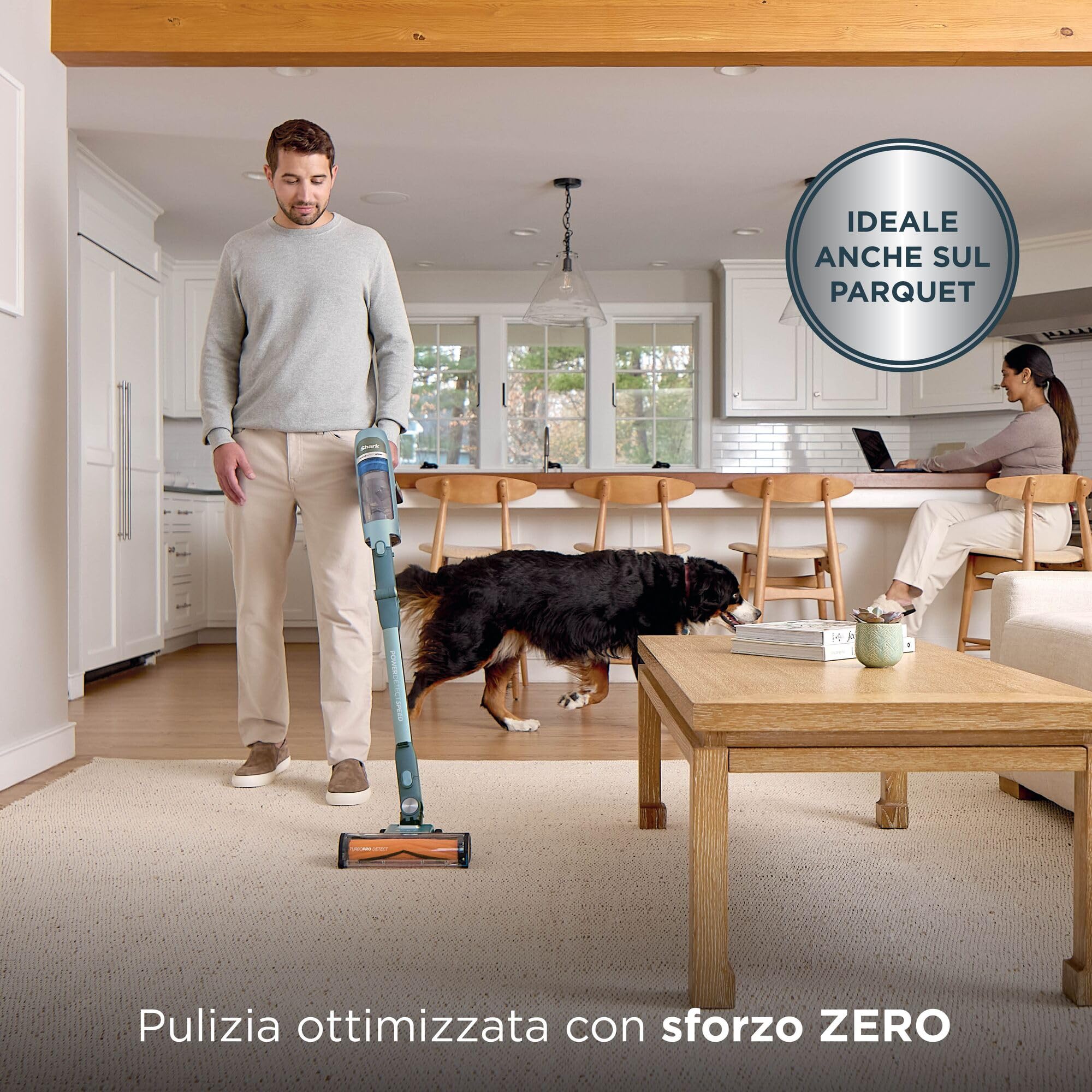 Shark Detect Speed Clean & Empty Pet Pro Aspirapolvere senza fili, Reverse Clean, autonomia fino a 60 minuti, base autosvuotante, accessorio per animali domestici, Colore Verde Salvia IA3243EUT