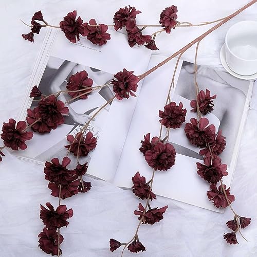 Miniatura 7 de Efavormart - 2 ramas  42 pulgadas en aerosol de flores de clavel burdeos, ramo de flores de seda  perfecto para mesa, banquete, ceremonias de boda,