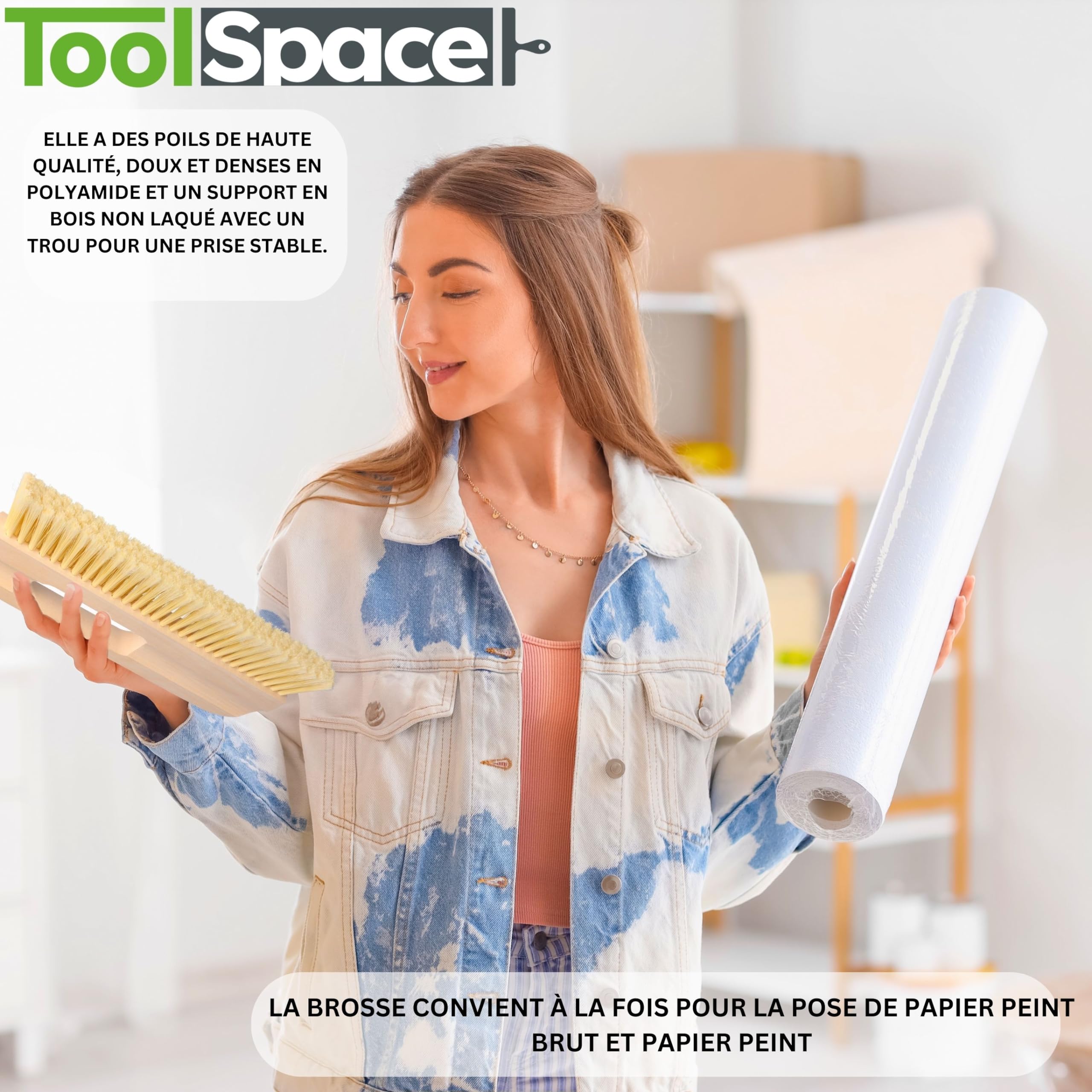 ToolSpace Brosse à Tapisser 30 cm Brosse Papier Peint à Maroufler Outil de Lissage Manche en Bois